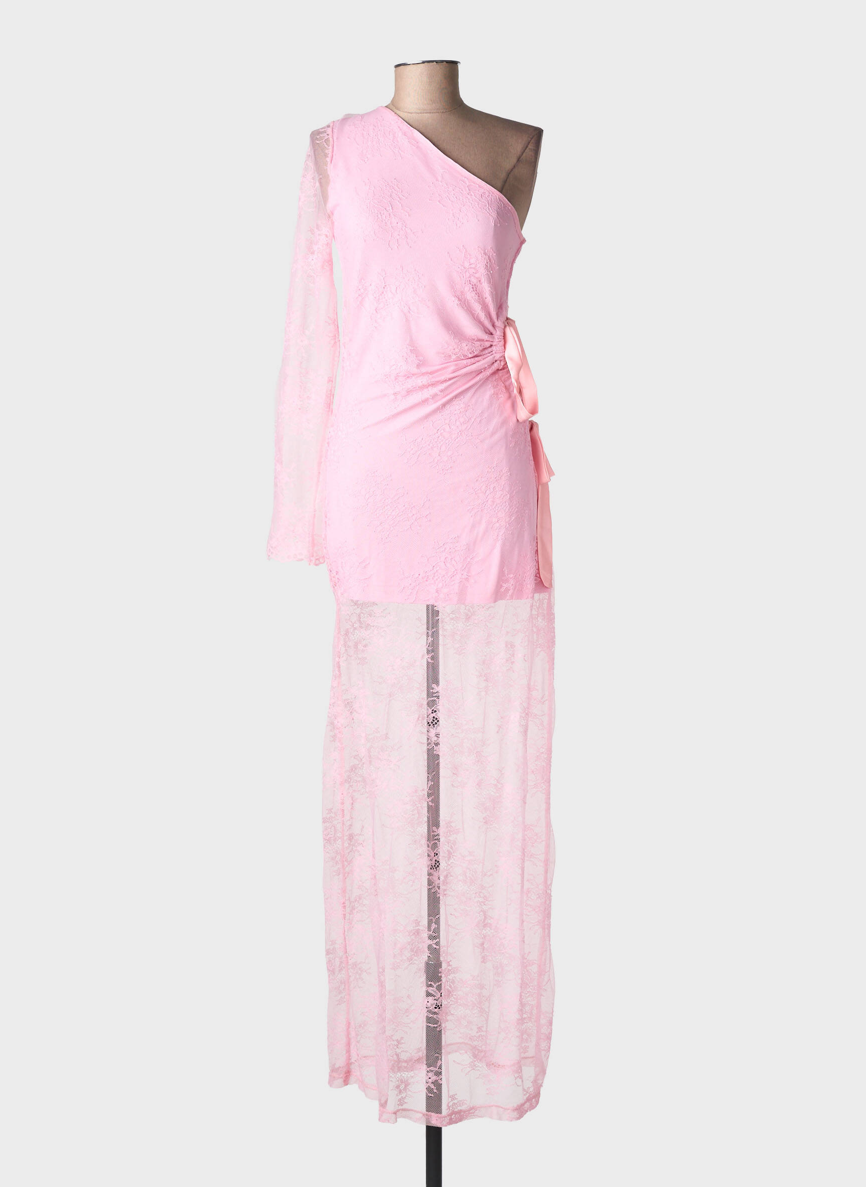Robe longue manches longues manches longues rose LUMINA femme