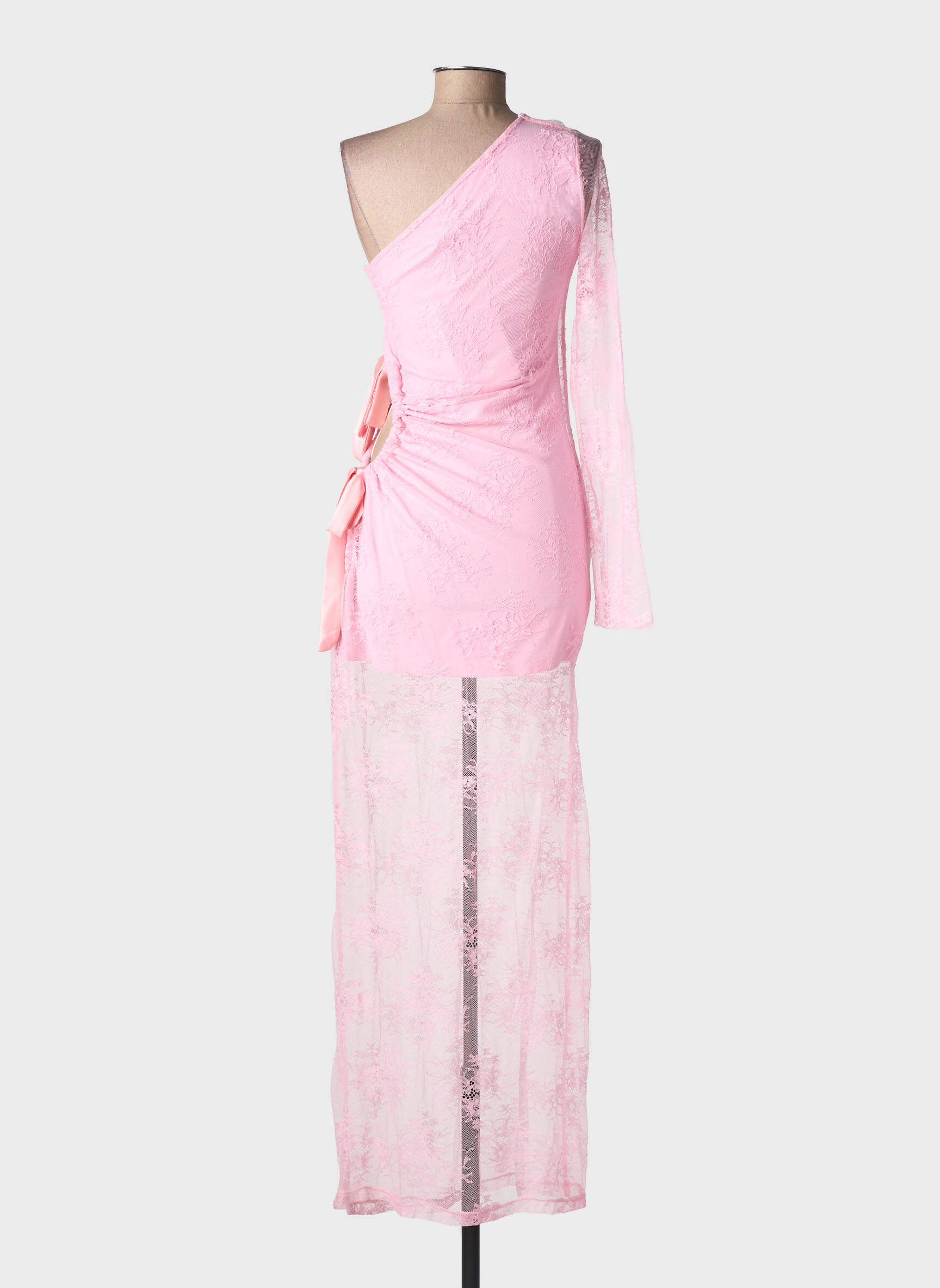 Robe longue manches longues manches longues rose LUMINA femme