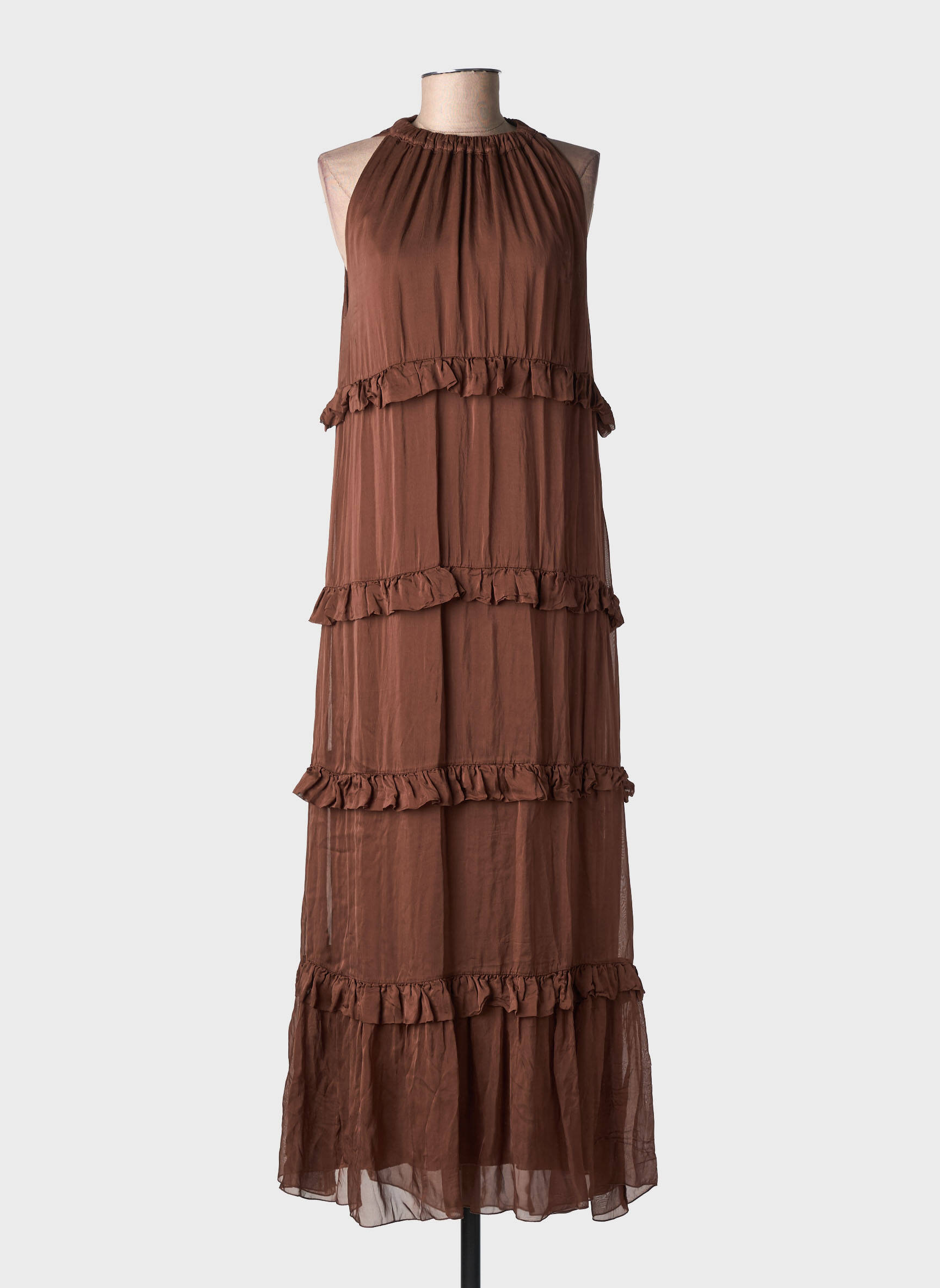 Robe longue sans manche sans manche marron KING KONG femme