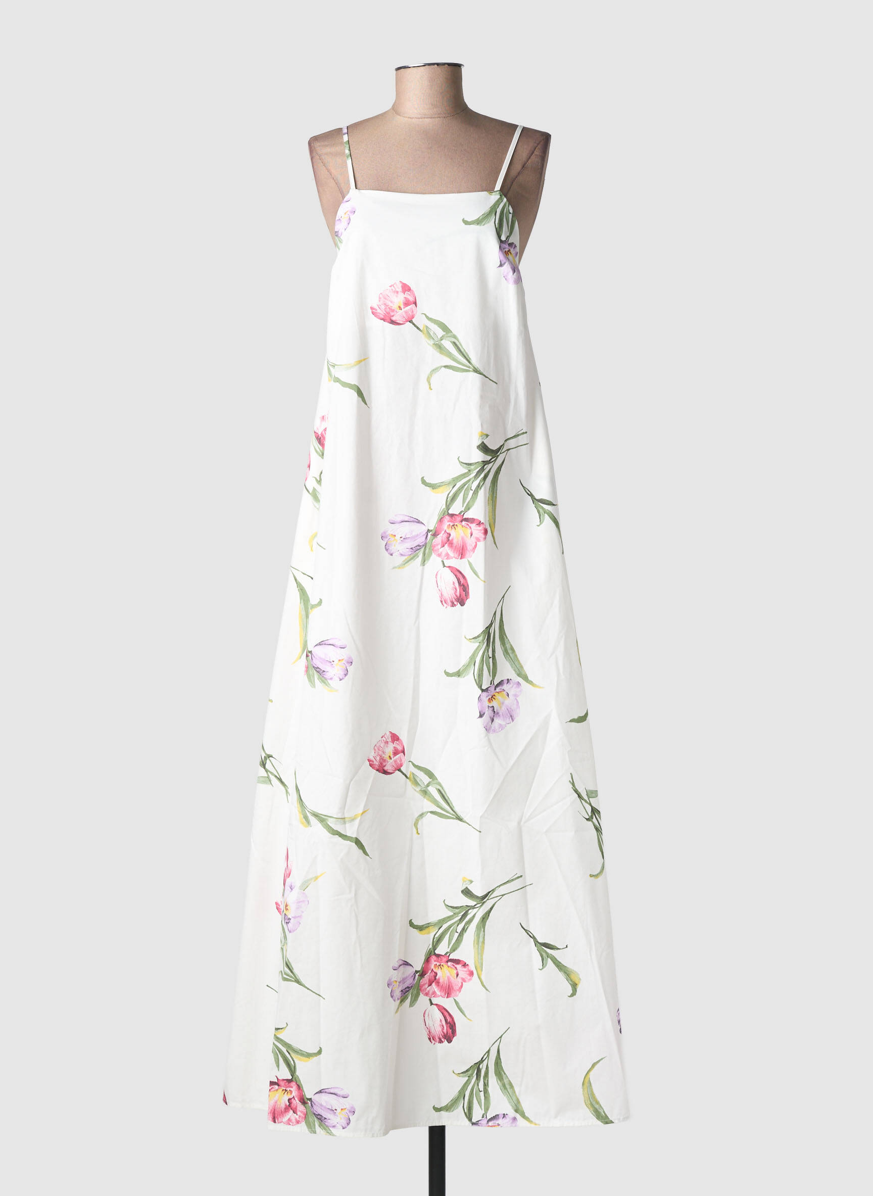 Robe longue imprimé fleurs fines bretelles beige LUMINA femme