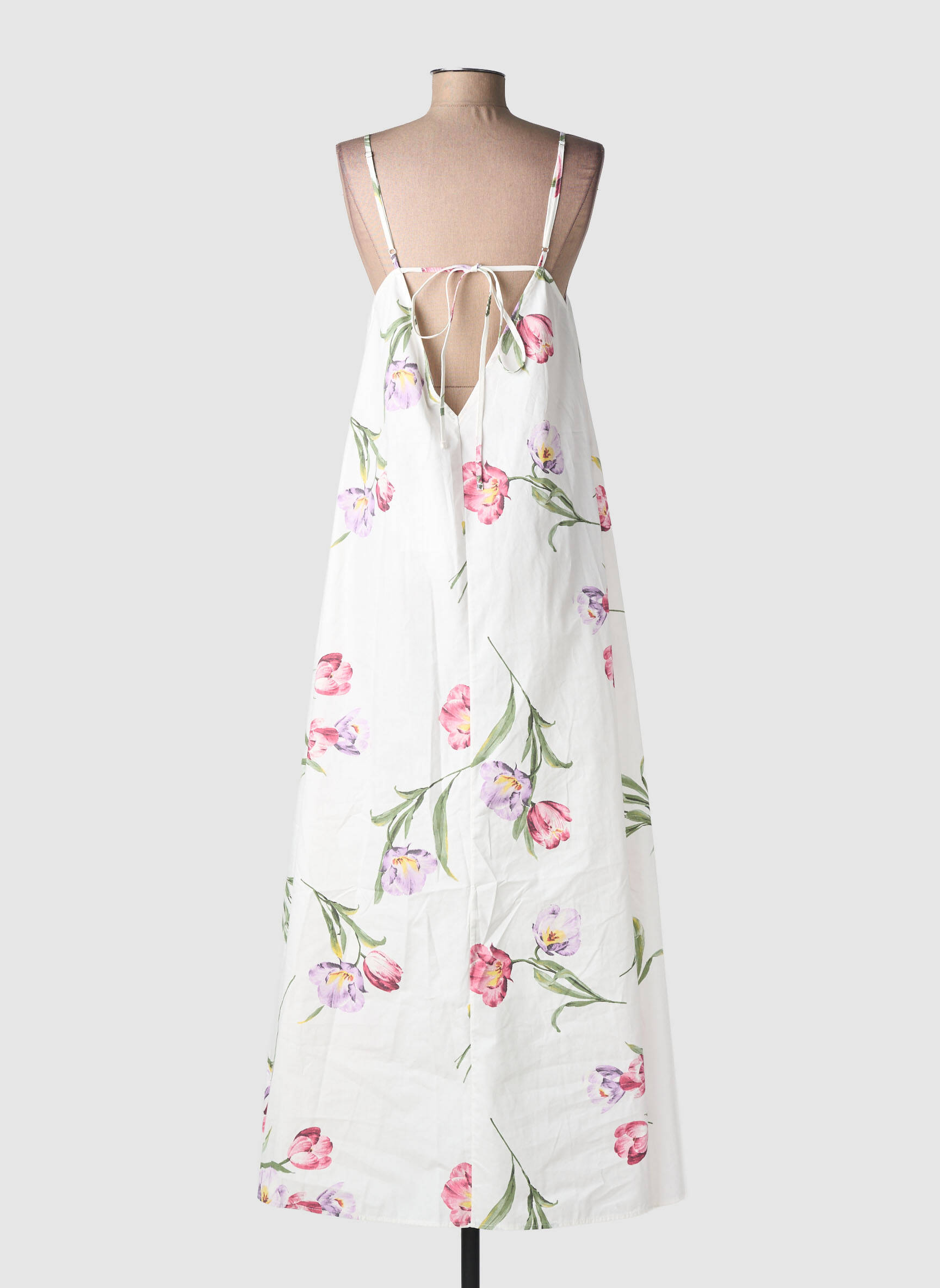 Robe longue imprimé fleurs fines bretelles beige LUMINA femme