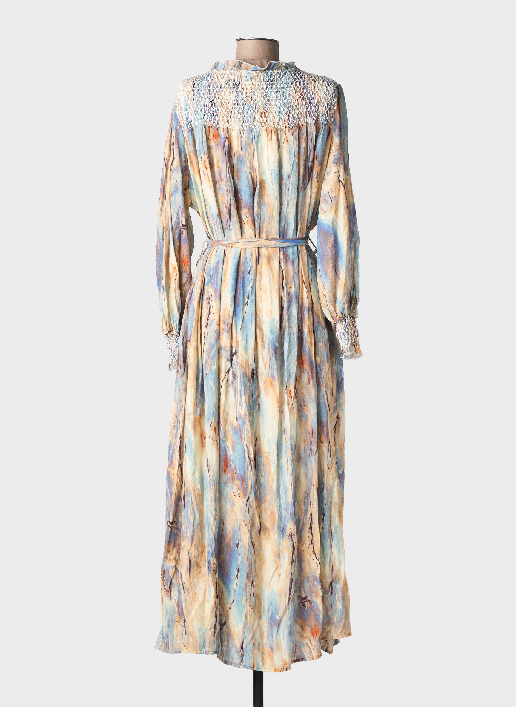 Robe longue imprimé fantaisie manches longues beige ALTAMIRA femme