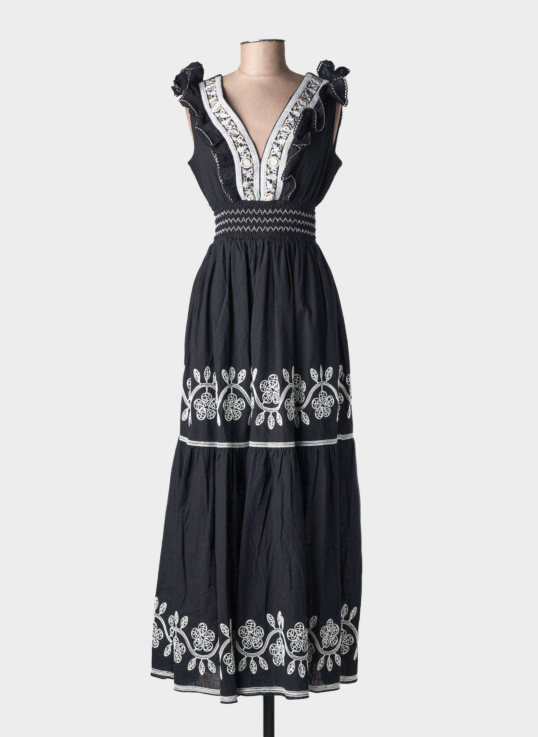 Robe longue manches courtes manches courtes noir ELPPIS femme