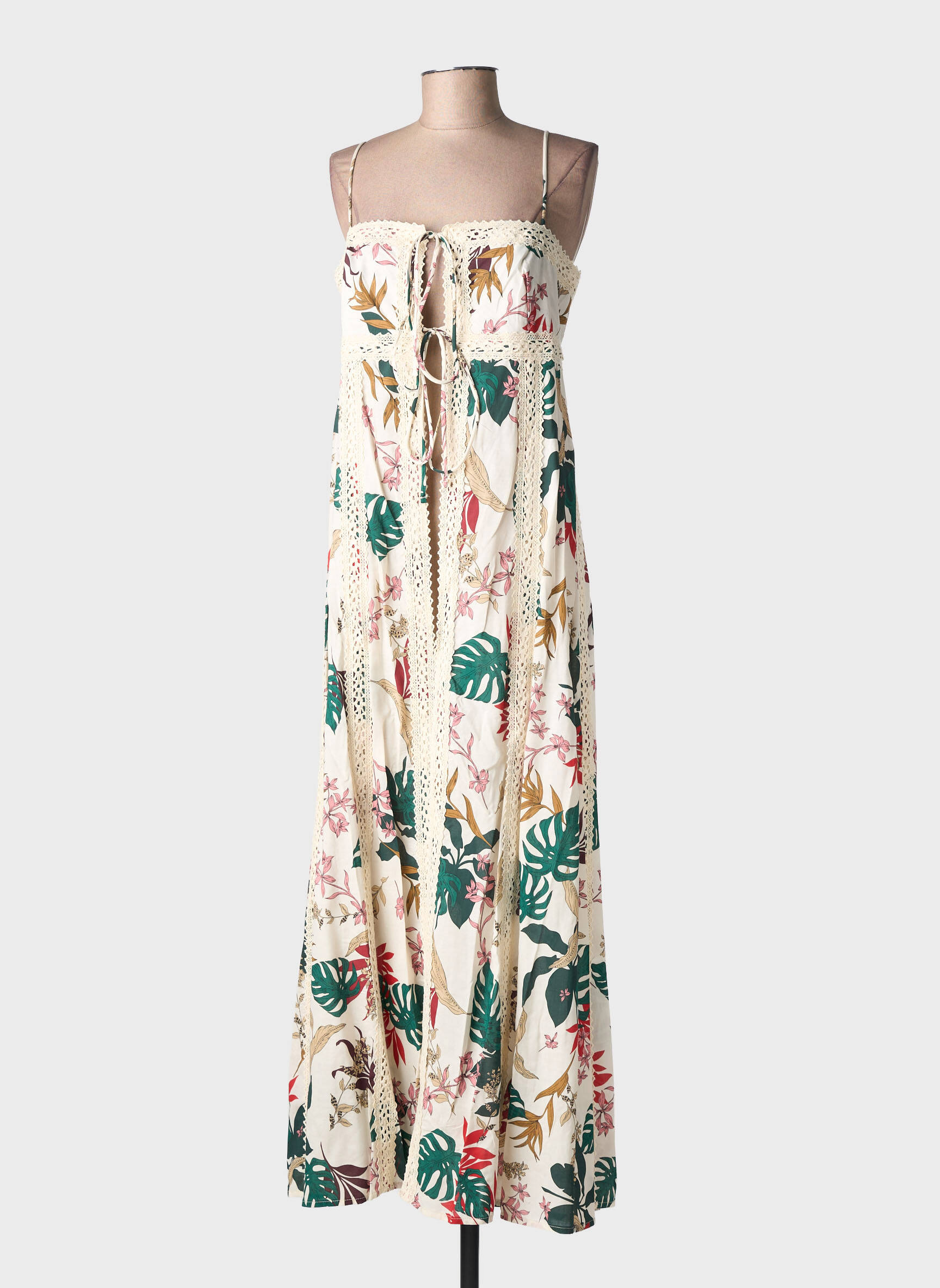 Robe longue imprimé fleurs fines bretelles beige LUMINA femme