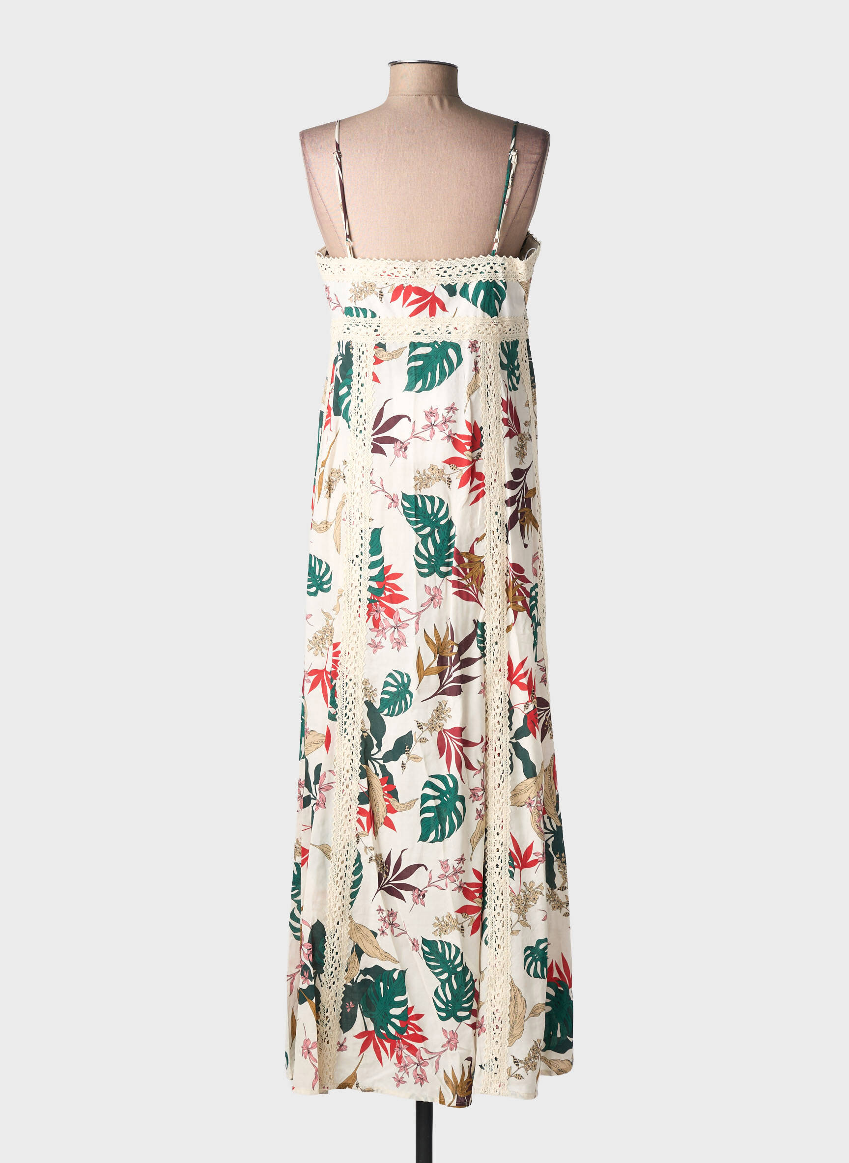 Robe longue imprimé fleurs fines bretelles beige LUMINA femme