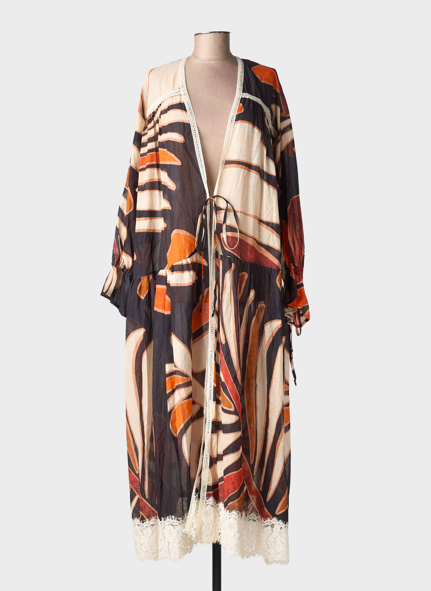Veste kimono imprimé fantaisie noir LUMINA femme