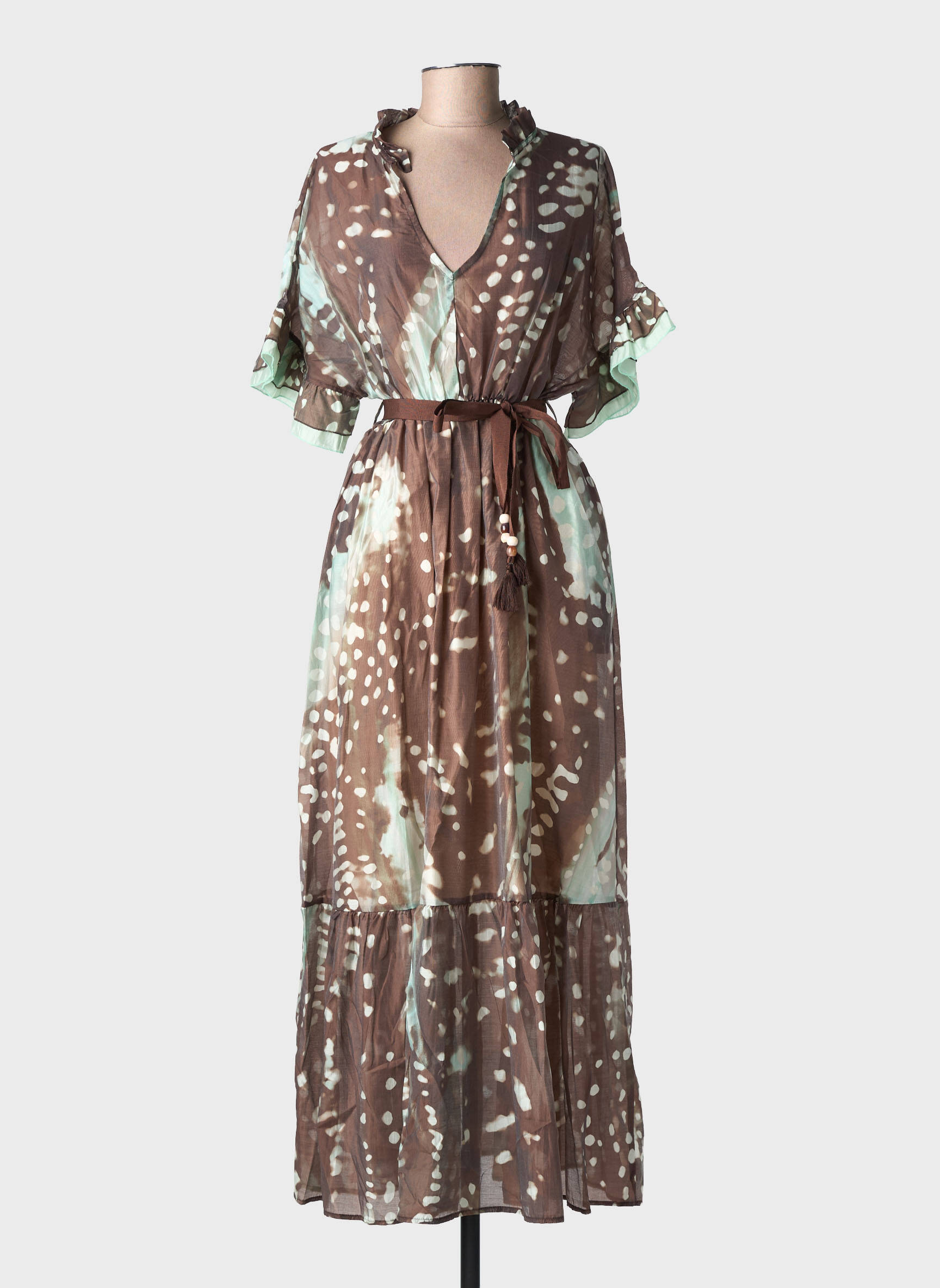 Robe longue manches courtes manches courtes marron ALTAMIRA femme