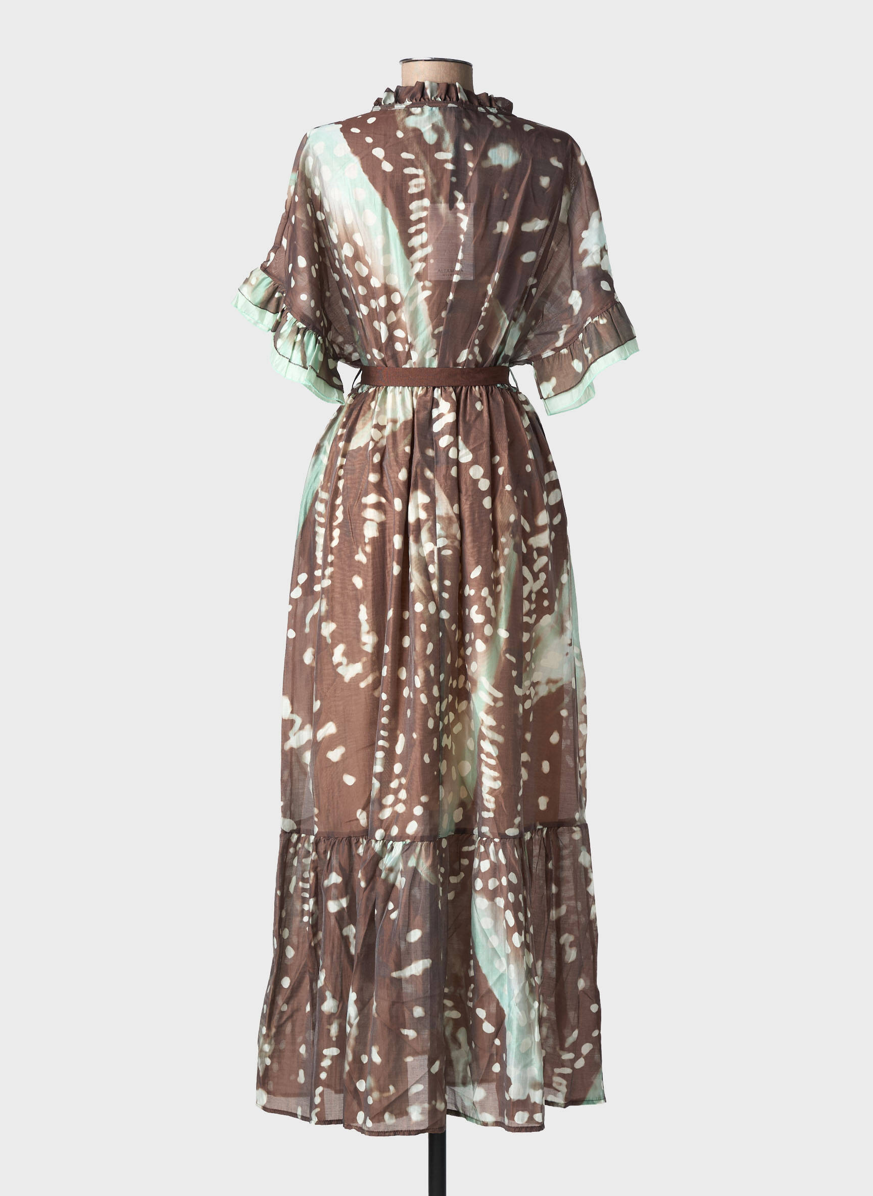 Robe longue manches courtes manches courtes marron ALTAMIRA femme