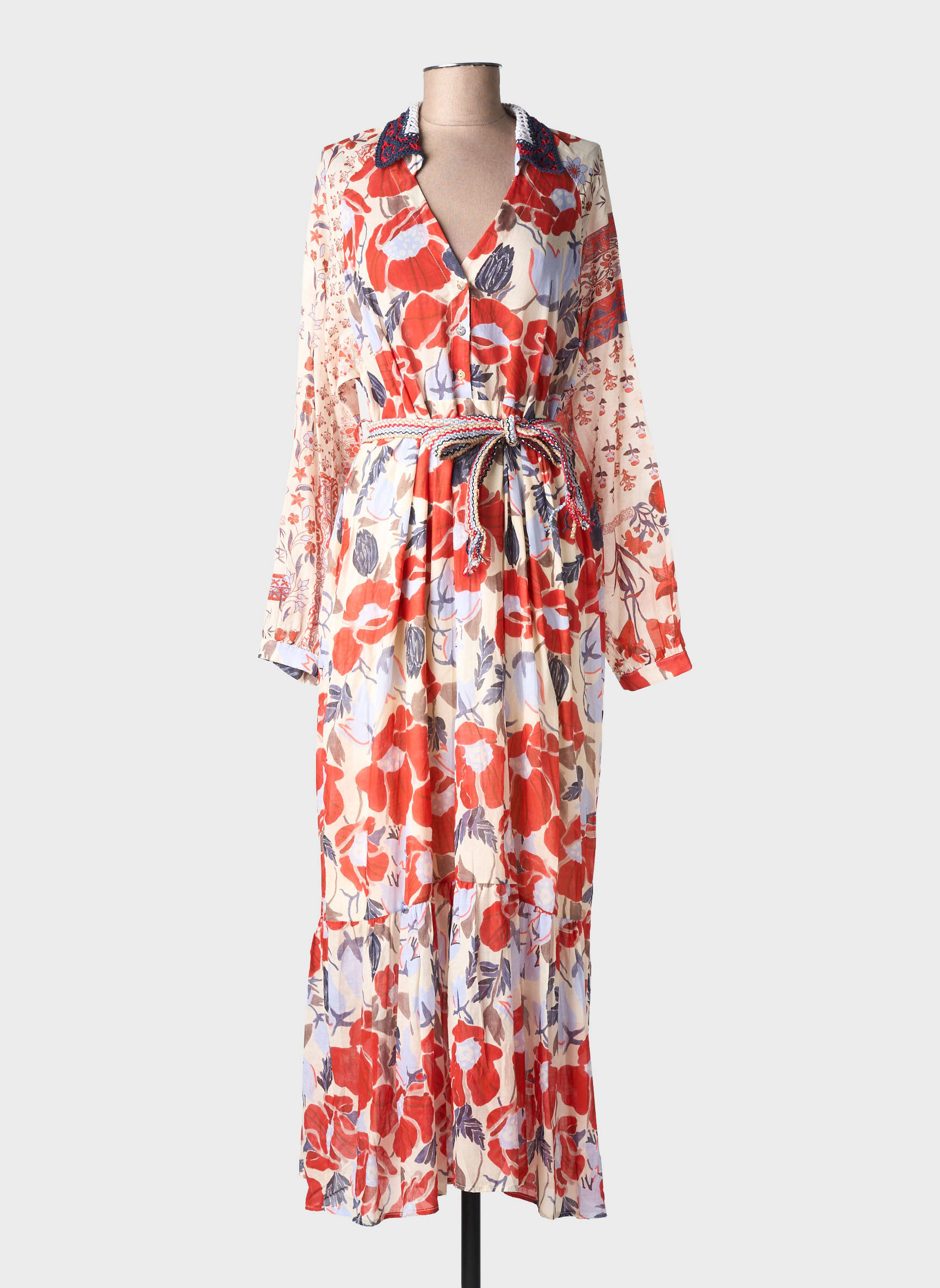 Robe longue manches longues manches longues rouge ALTAMIRA femme