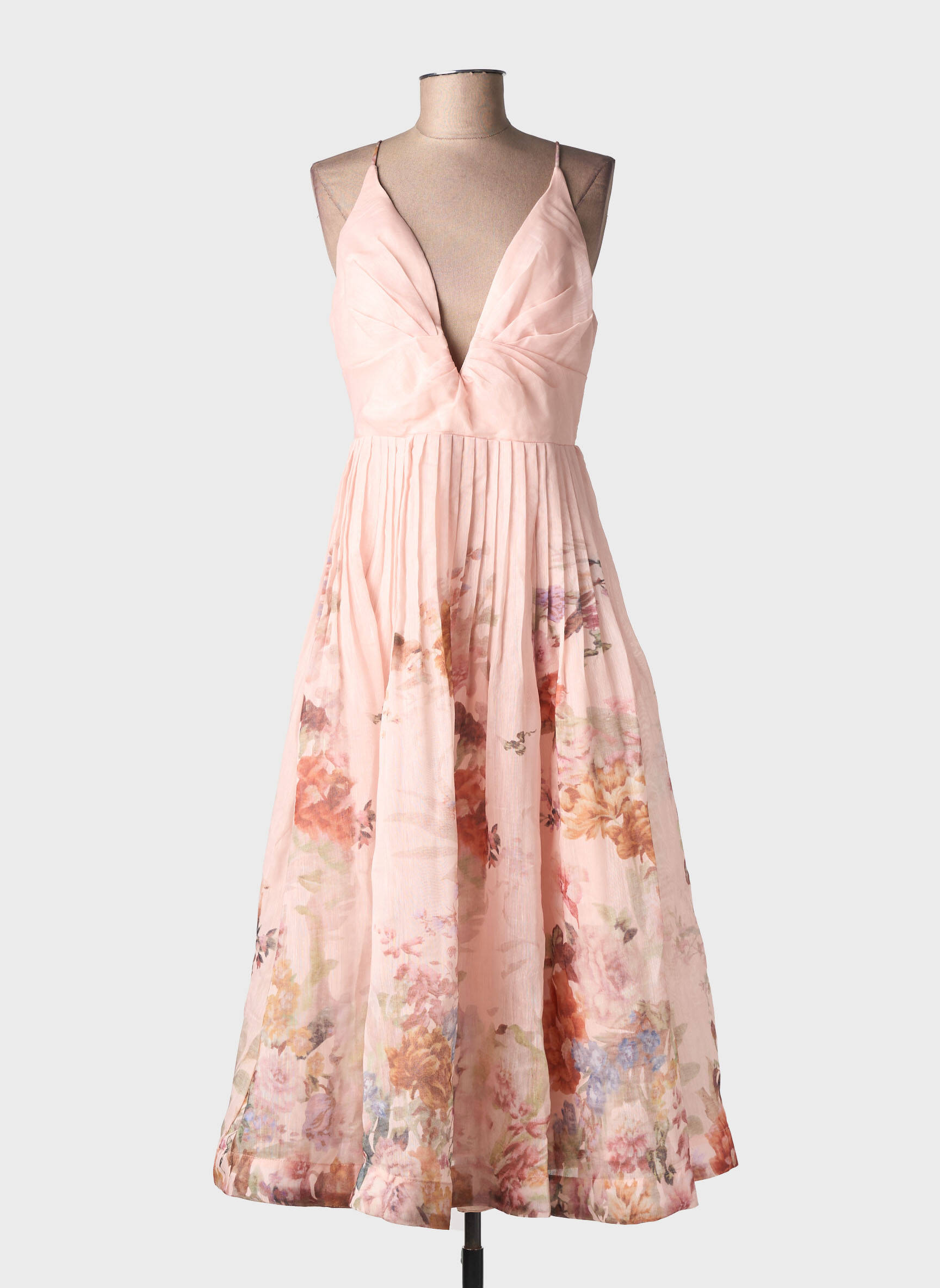Robe longue imprimé fleurs fines bretelles rose DE ROYAL femme