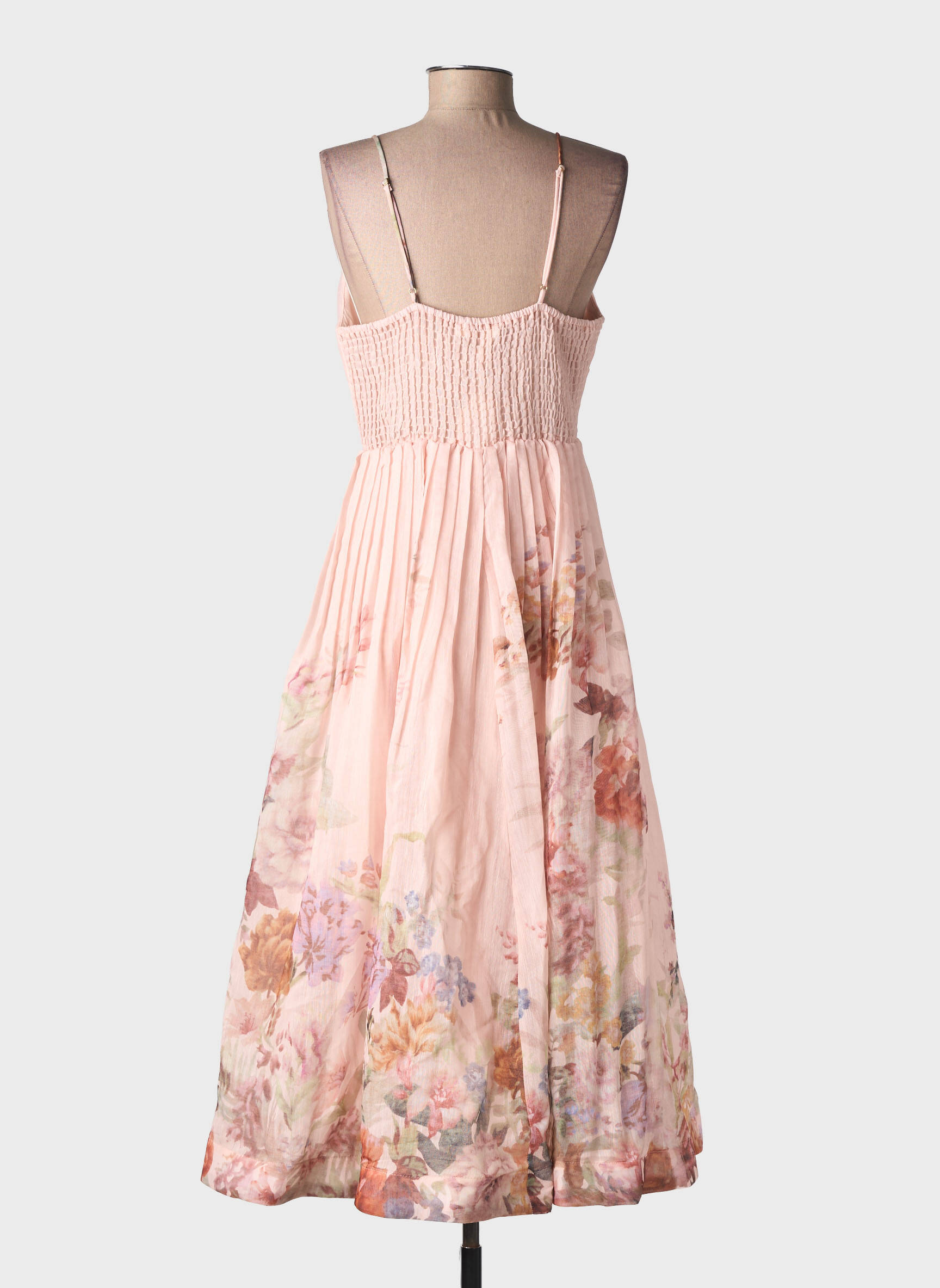 Robe longue imprimé fleurs fines bretelles rose DE ROYAL femme