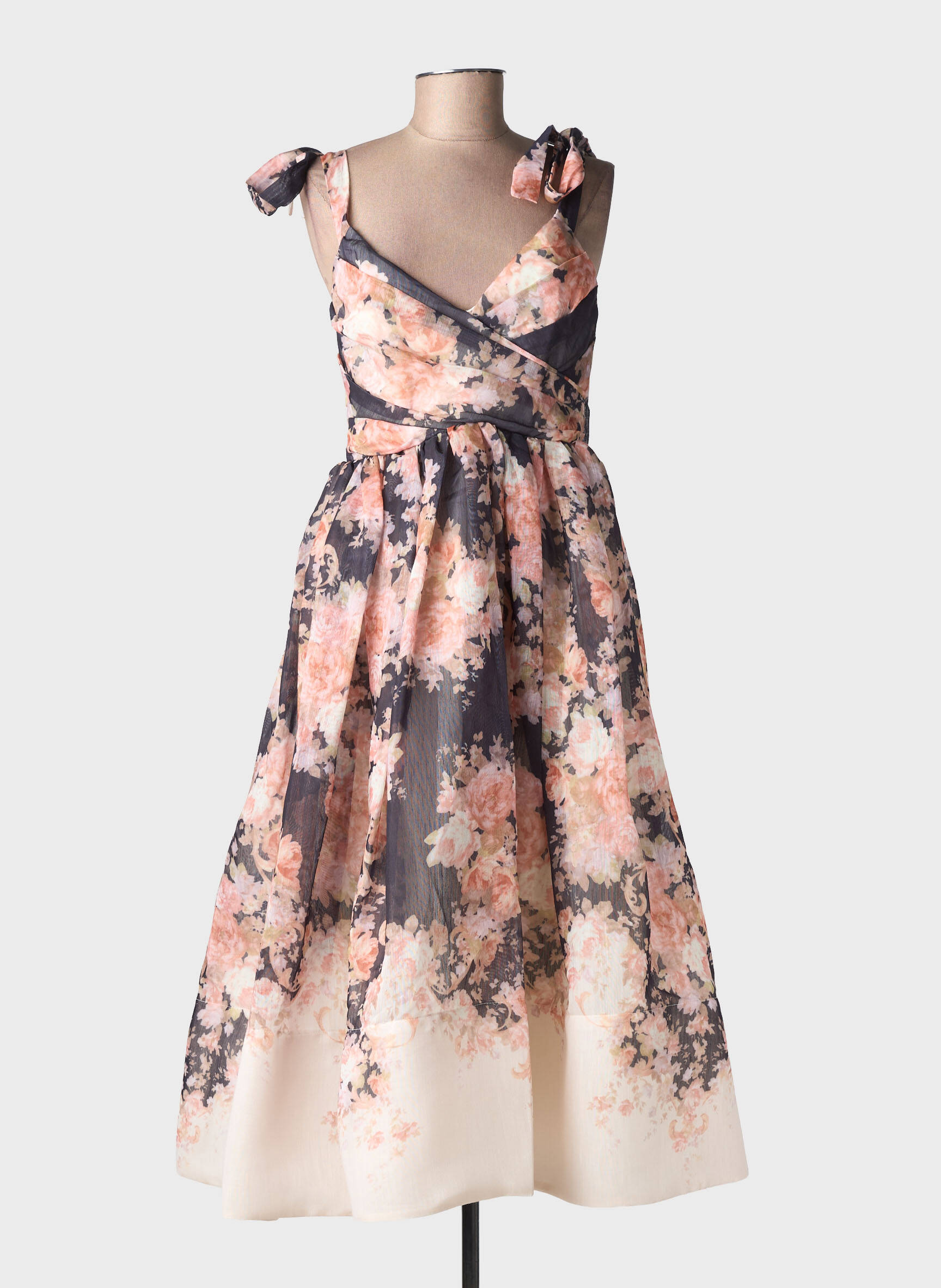 Robe longue imprimé fleurs fines bretelles rose DE ROYAL femme