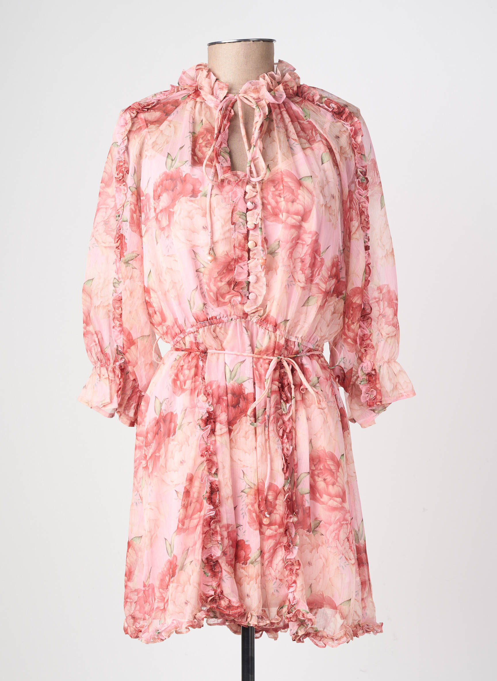 Robe courte coupe fluide manches 3/4 rose DE ROYAL femme