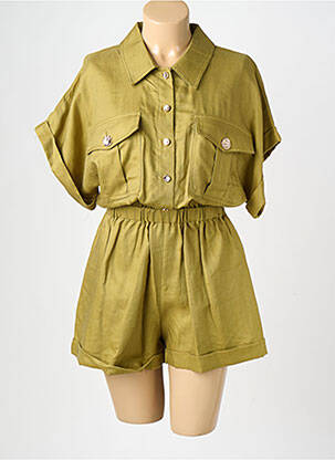 Combishort tissage crêpe manches courtes vert LUMINA femme
