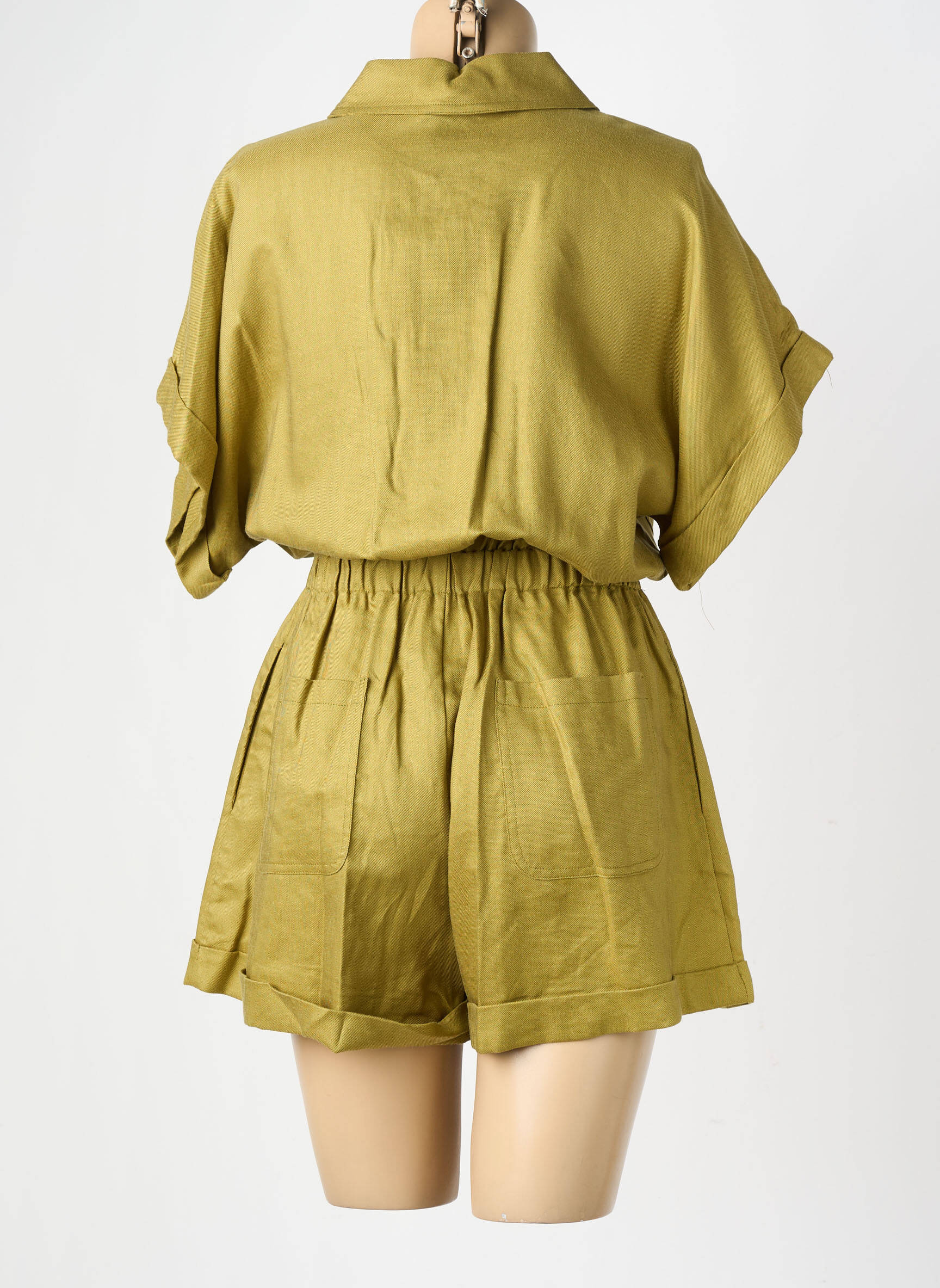 Combishort tissage crêpe manches courtes vert LUMINA femme