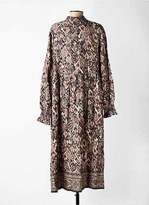 Robe longue imprimé fantaisie manches longues marron CREAM femme