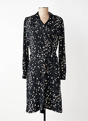Robe mi-longue imprimé fantaisie manches longues noir K-DESIGN femme
