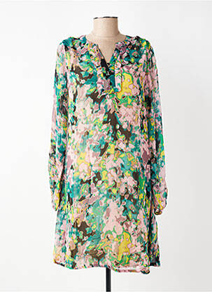 Robe mi-longue imprimé fantaisie manches longues vert CREAM femme