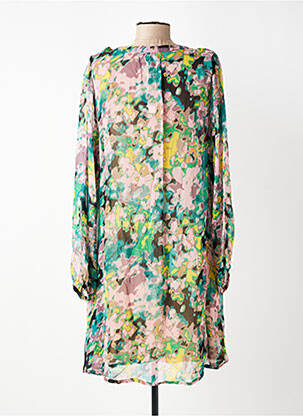 Robe mi-longue imprimé fantaisie manches longues vert CREAM femme