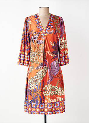 Robe mi-longue manches 3/4 manches 3/4 orange K-DESIGN femme