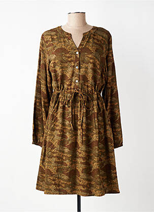 Robe mi-longue imprimé fantaisie manches longues vert CREAM femme