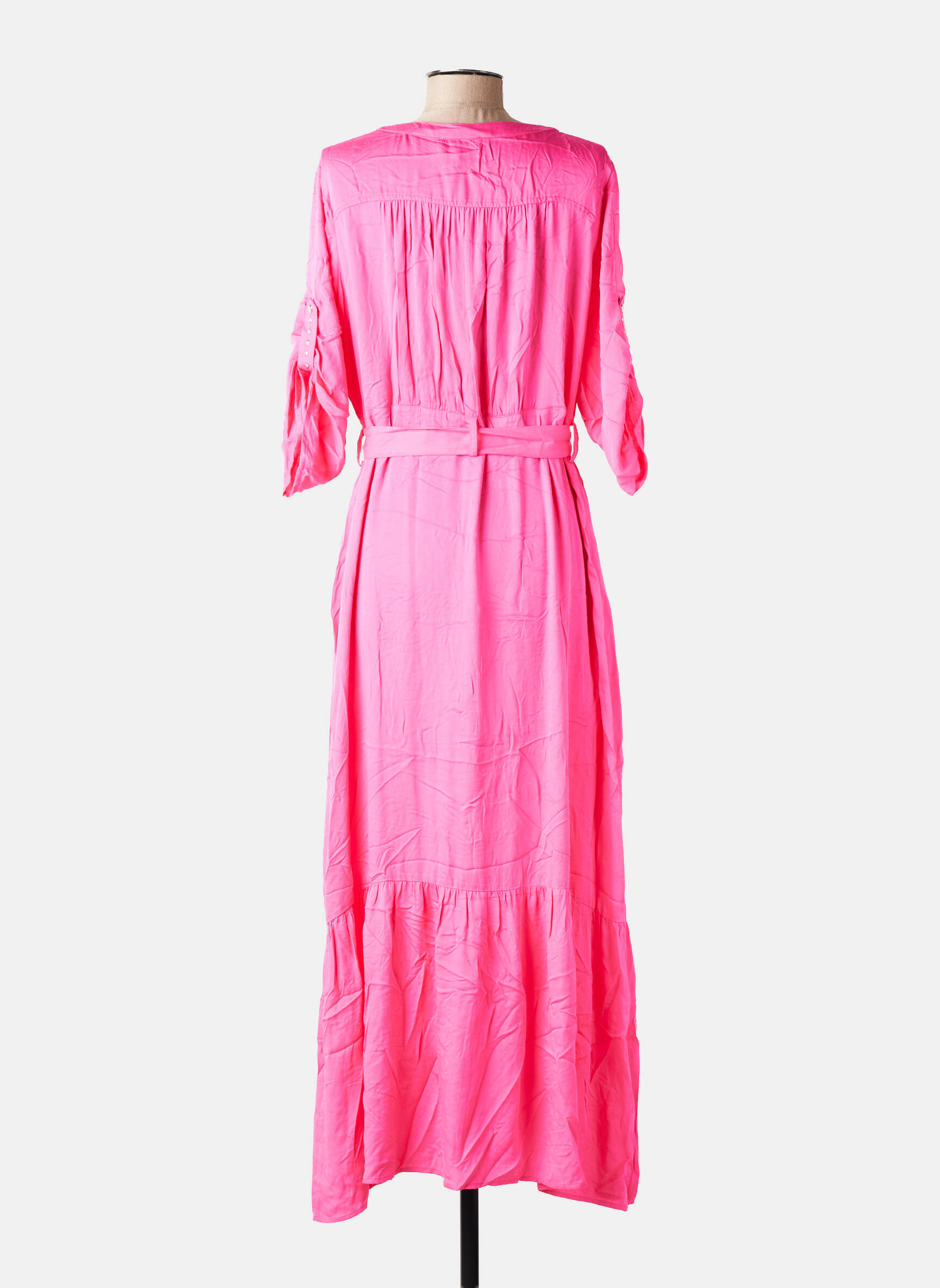 Robe longue coupe cintrée manches 3/4 rose EVA KAYAN femme