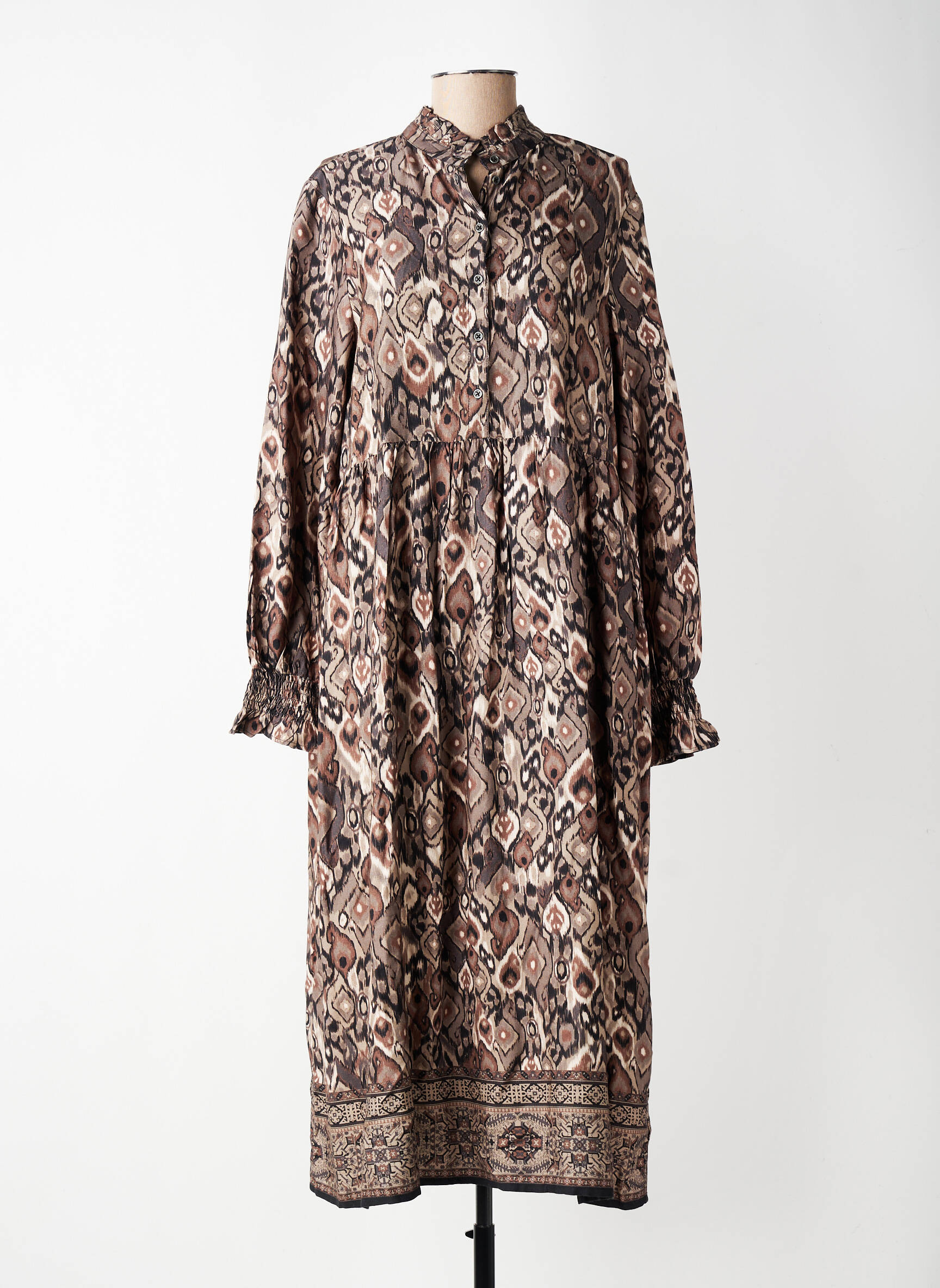 Robe longue imprimé fantaisie manches longues marron CREAM femme