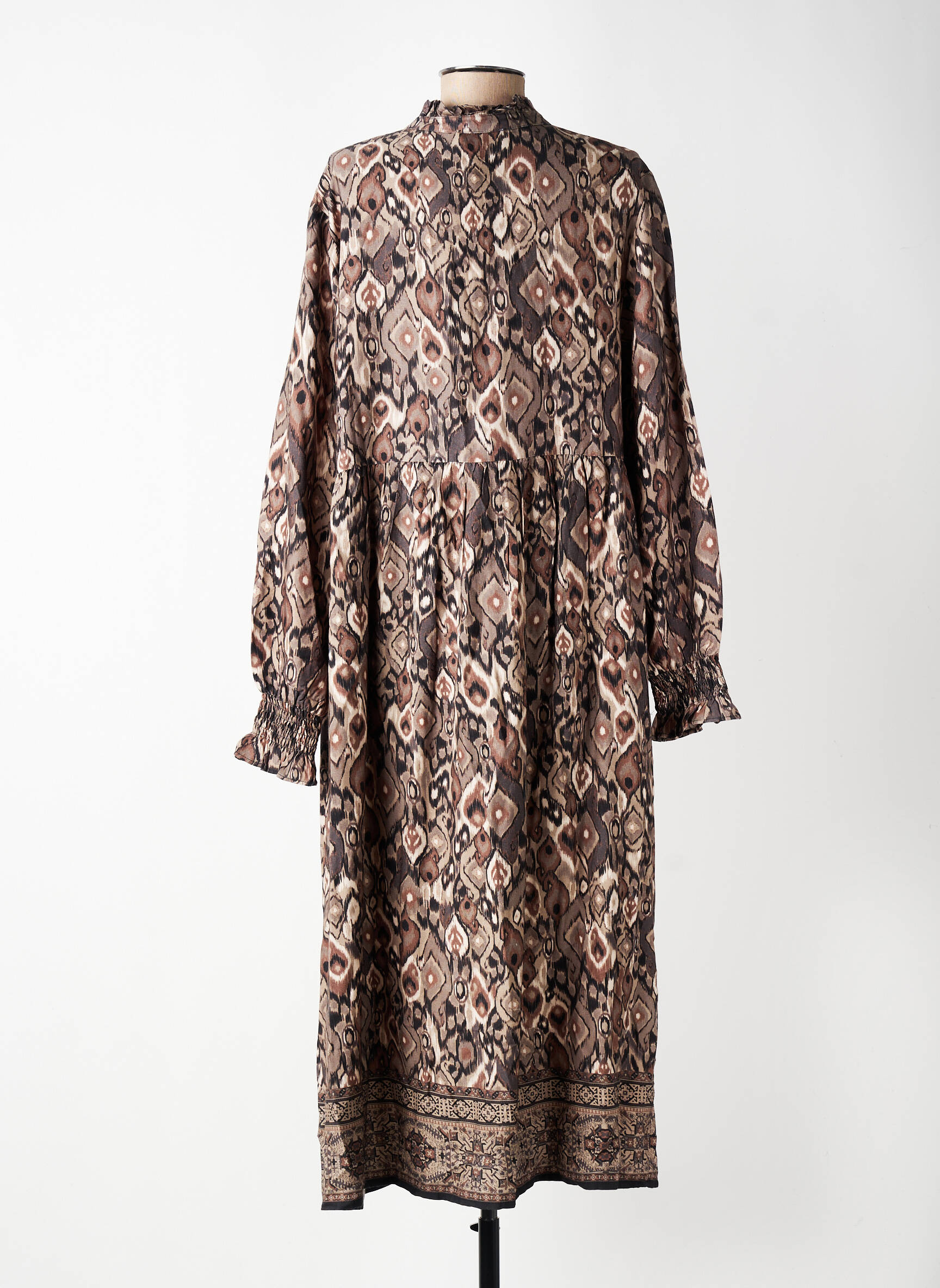 Robe longue imprimé fantaisie manches longues marron CREAM femme