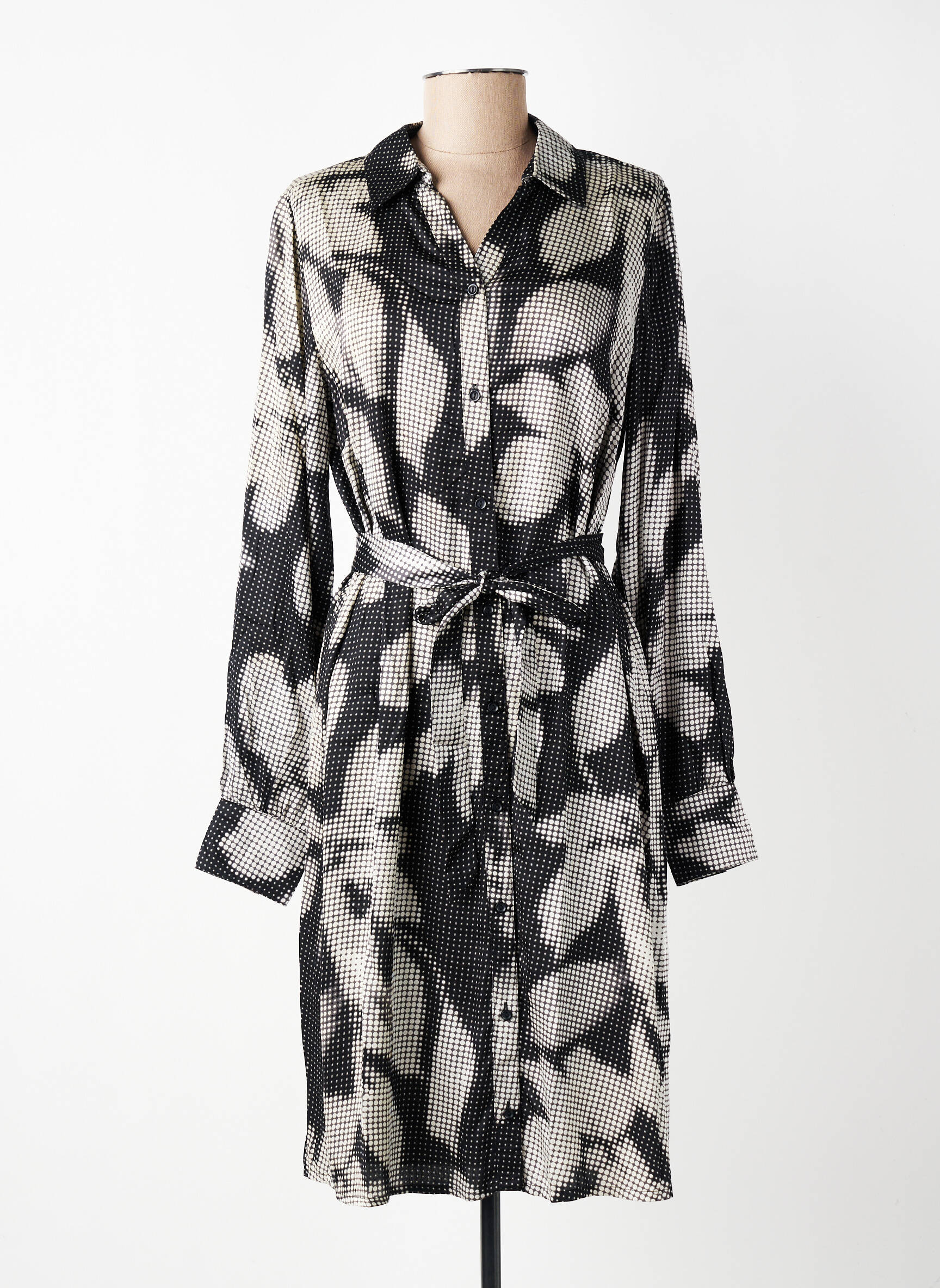 Robe mi-longue imprimé fantaisie manches longues noir CREAM femme