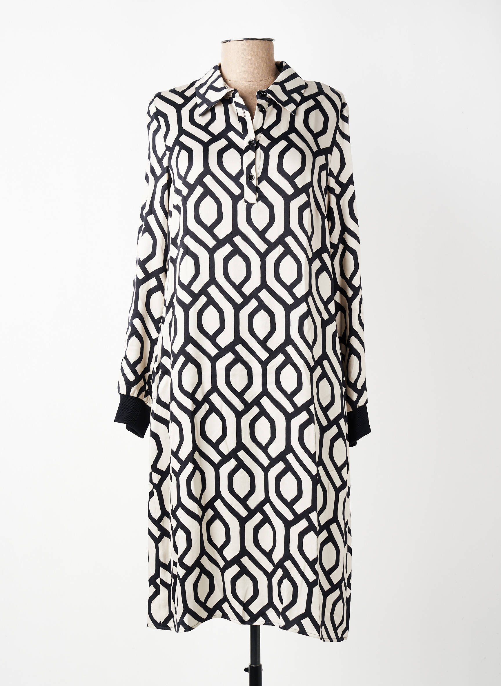 Robe mi-longue imprimé fantaisie manches longues noir TUZZI femme