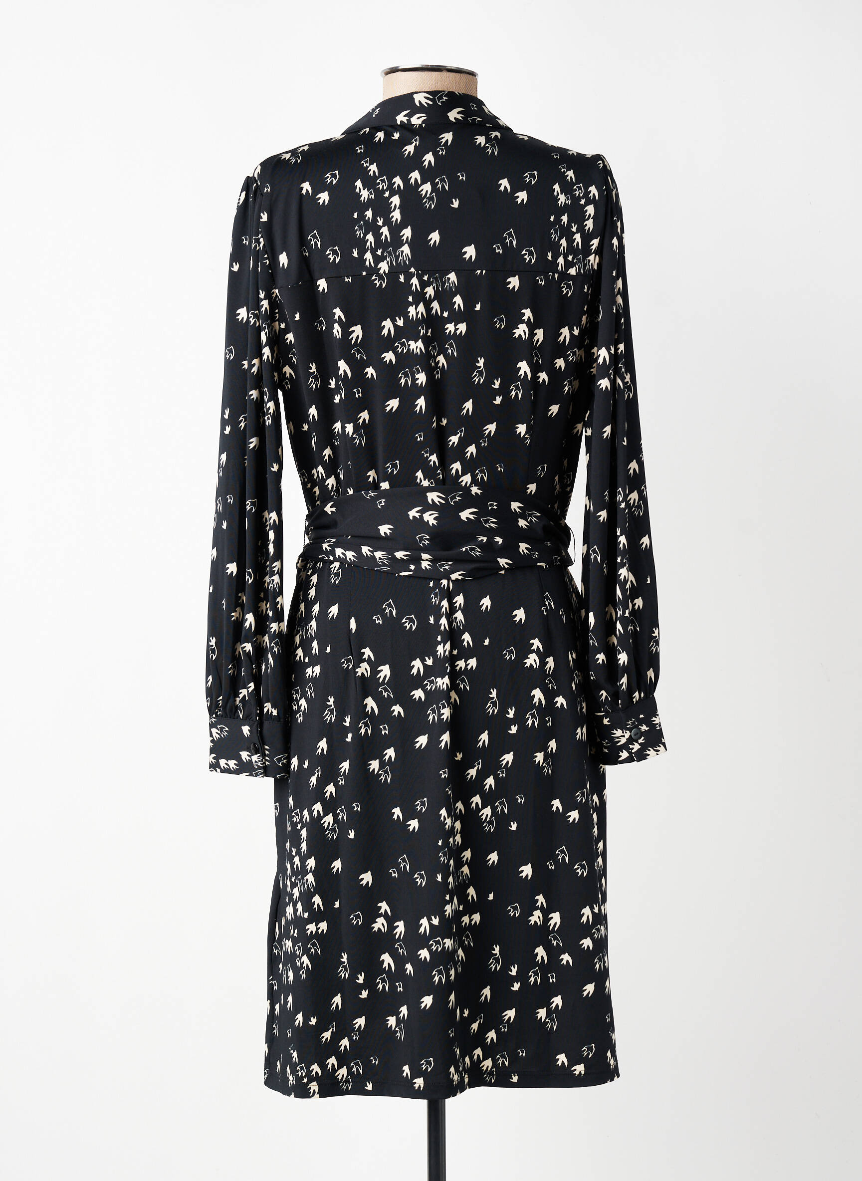 Robe mi-longue imprimé fantaisie manches longues noir K-DESIGN femme