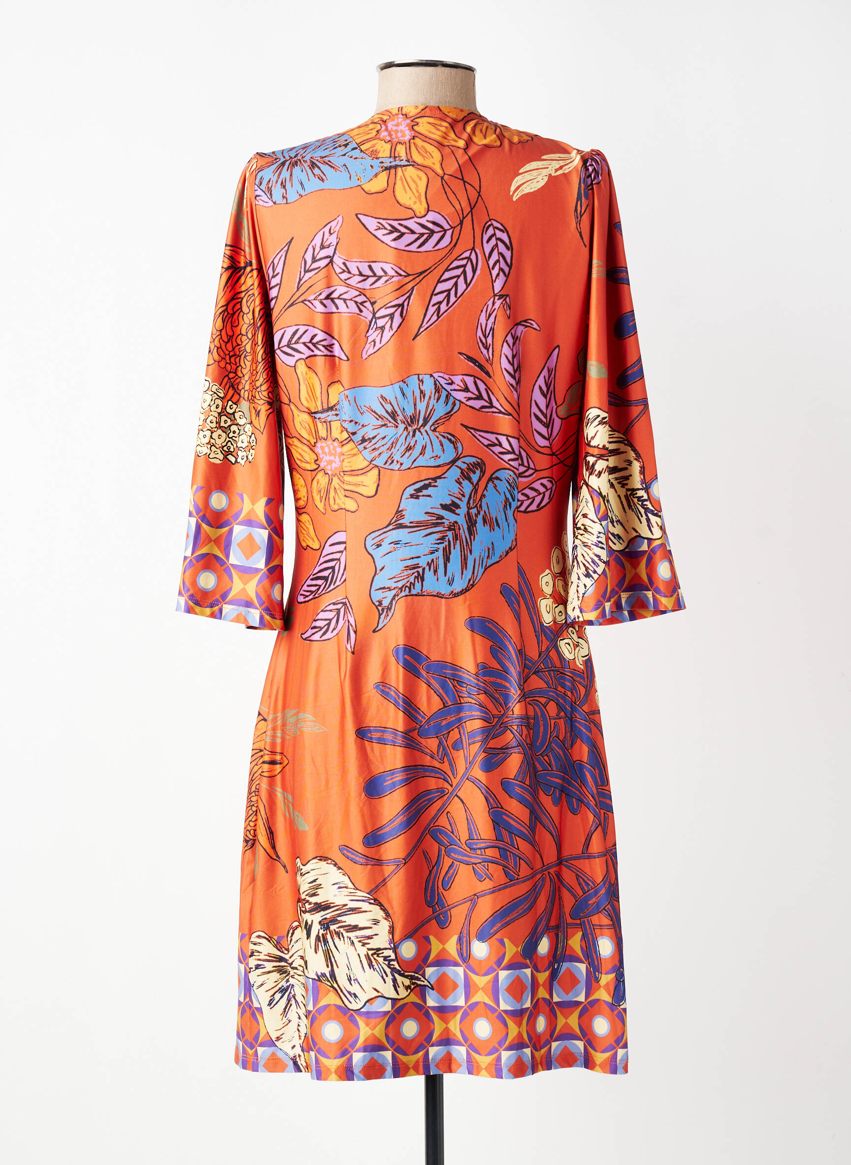 Robe mi-longue manches 3/4 manches 3/4 orange K-DESIGN femme