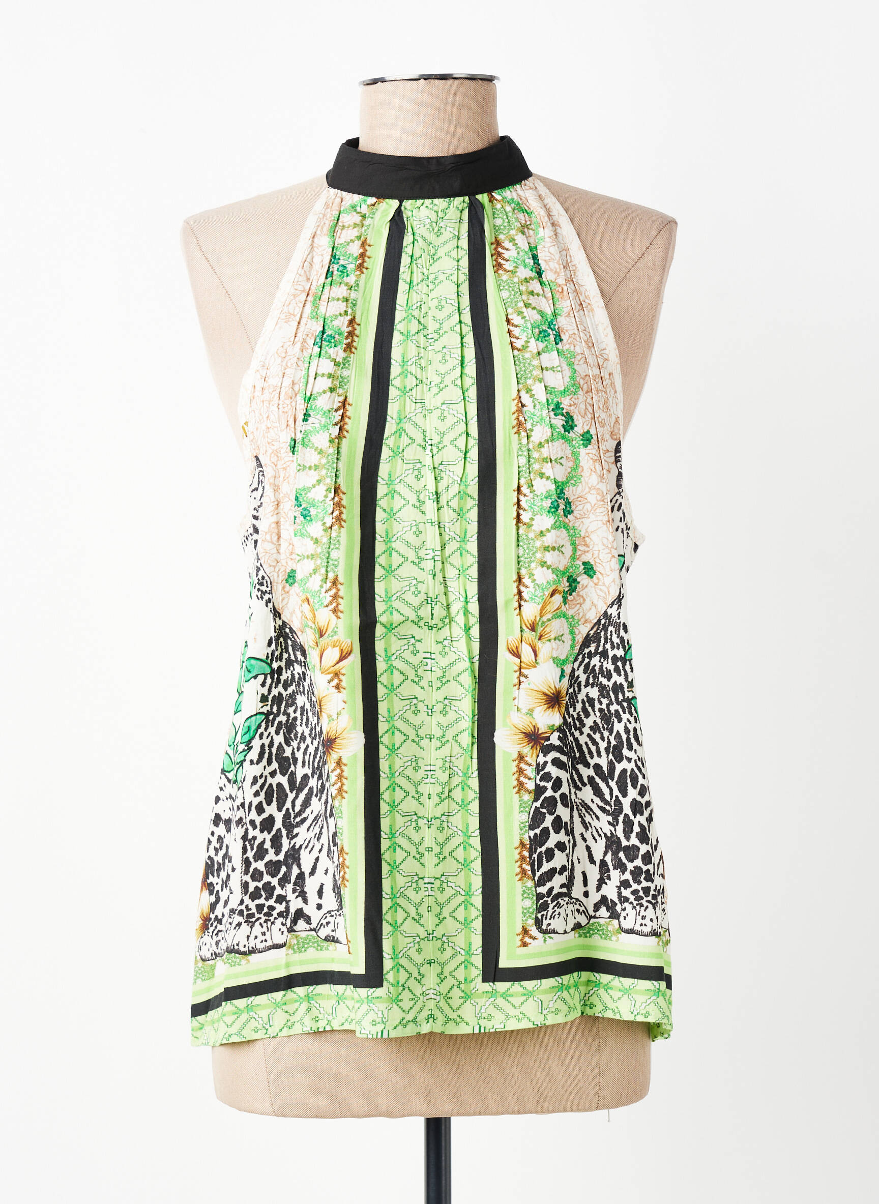 Top imprimé fantaisie sans manche vert CREAM femme