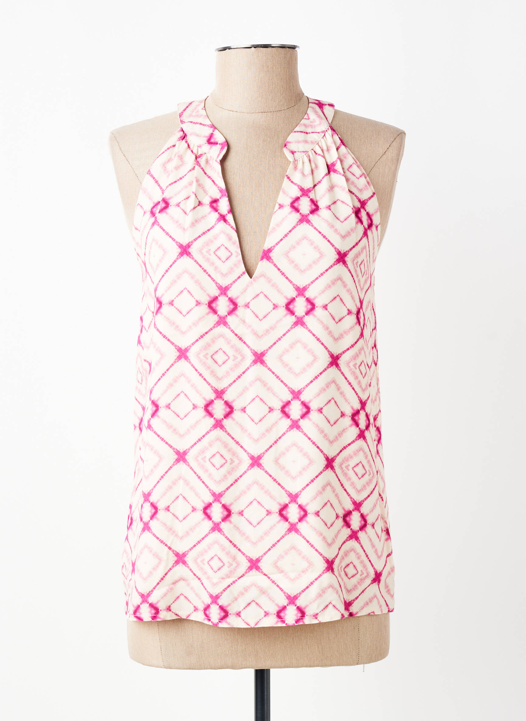 Top imprimé fantaisie sans manche rose LA FEE MARABOUTEE femme