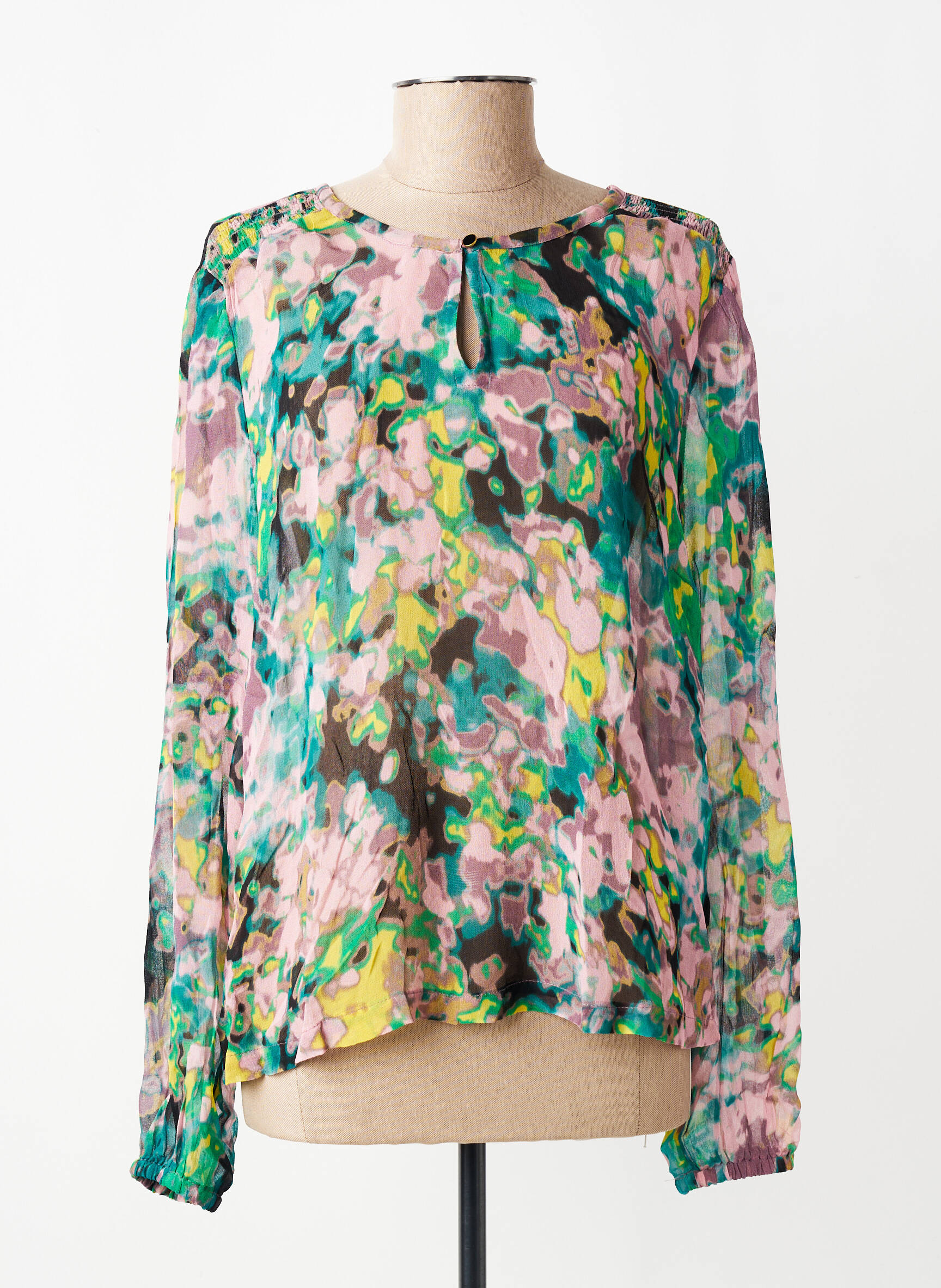 Blouse légère et transparente manches longues vert CREAM femme