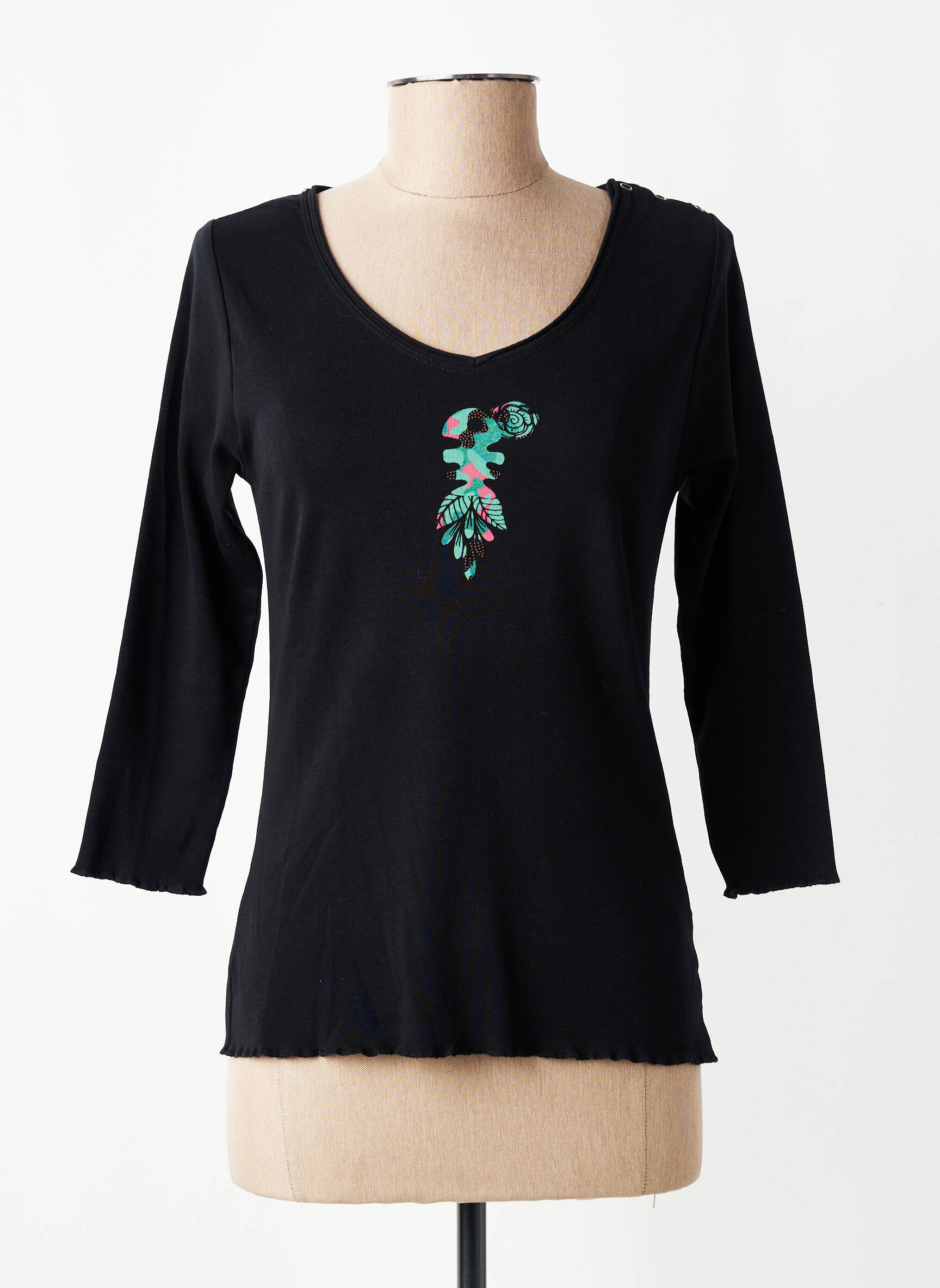 T-shirt manches 3/4 manches 3/4 noir DIPLODOCUS femme