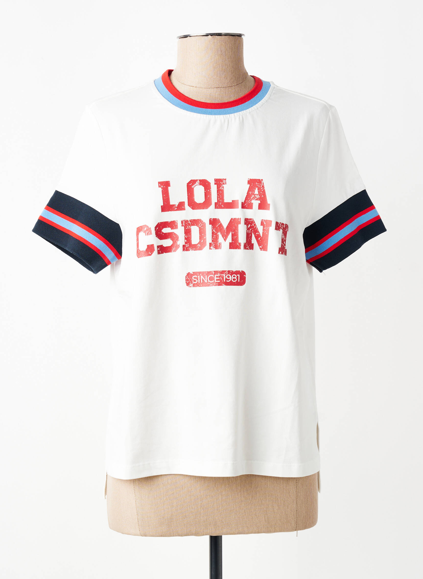 T-shirt sérigraphie floquée manches courtes blanc LOLA CASADEMUNT femme