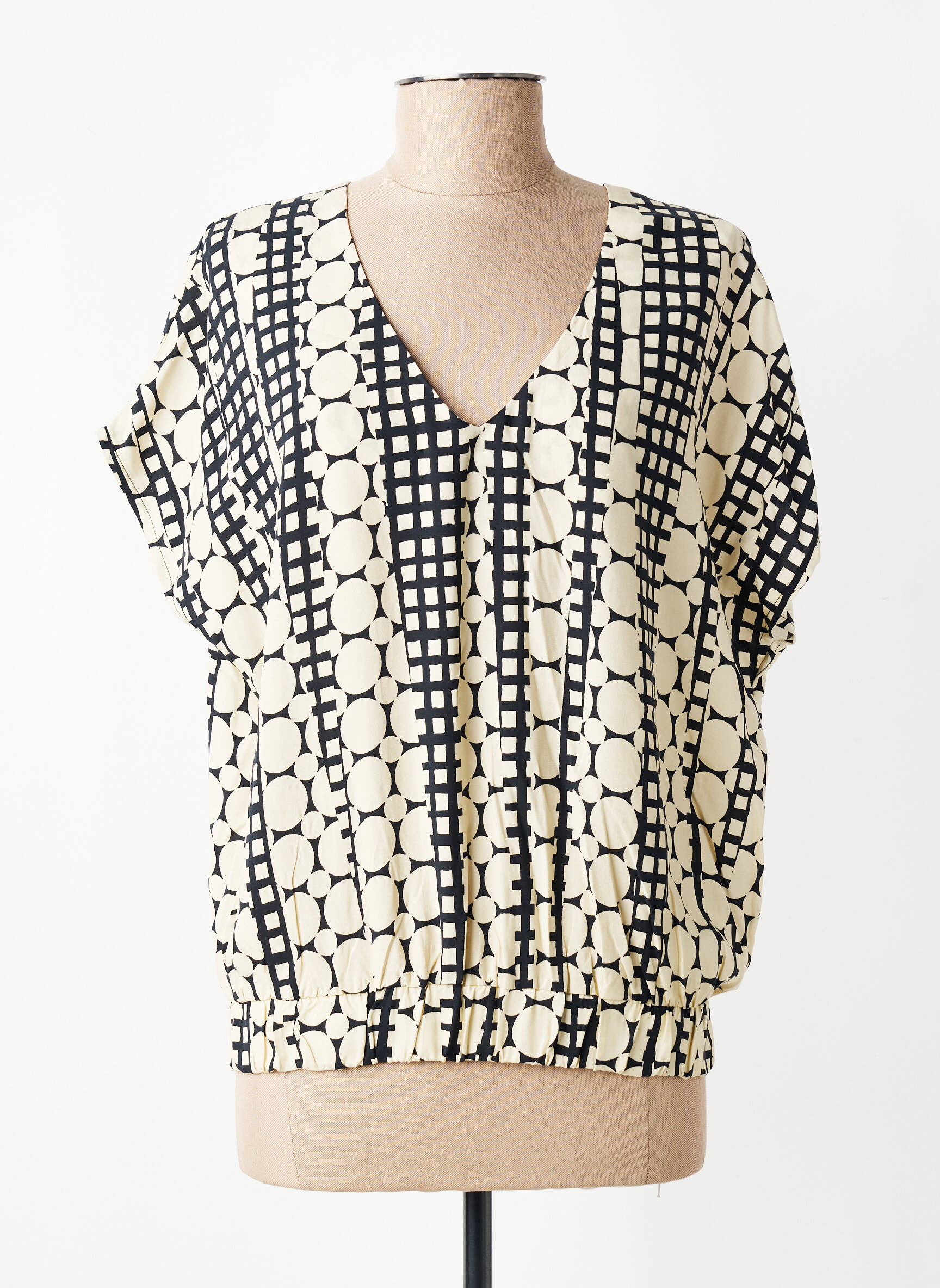 Top imprimé fantaisie manches courtes beige LA FEE MARABOUTEE femme