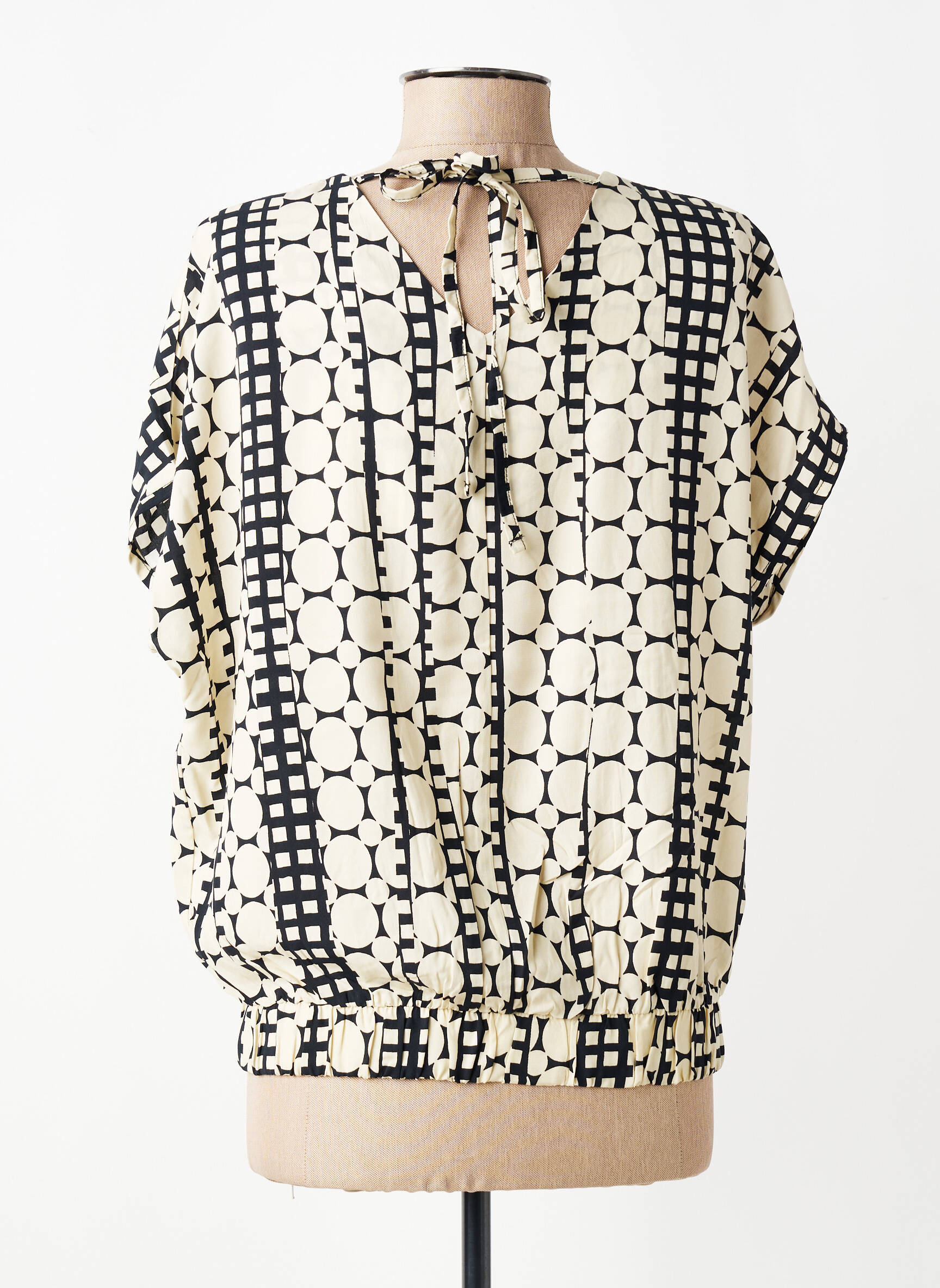 Top imprimé fantaisie manches courtes beige LA FEE MARABOUTEE femme