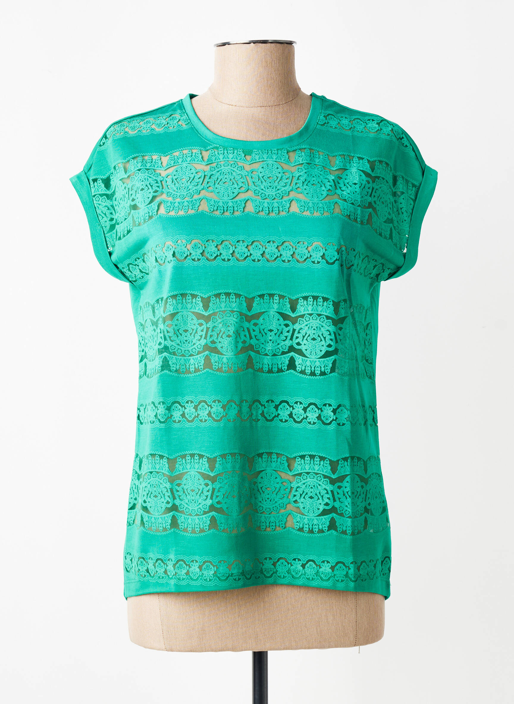 T-shirt coupe droite manches courtes vert LEO & UGO femme