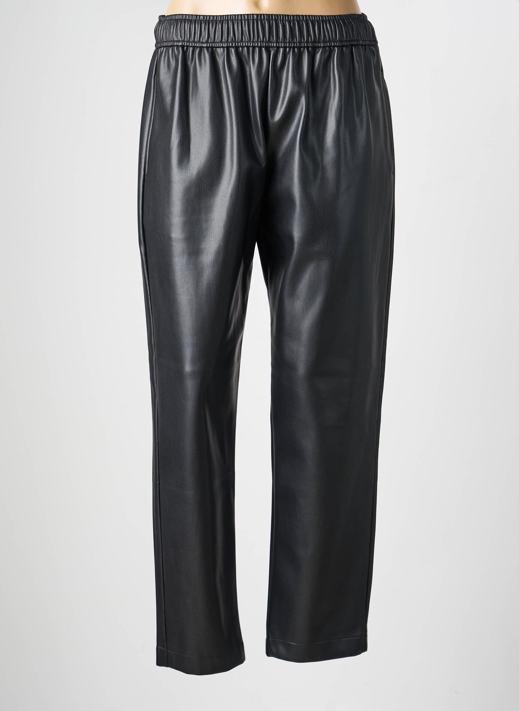 Pantalon droit taille élastique taille normale noir LEO & UGO femme