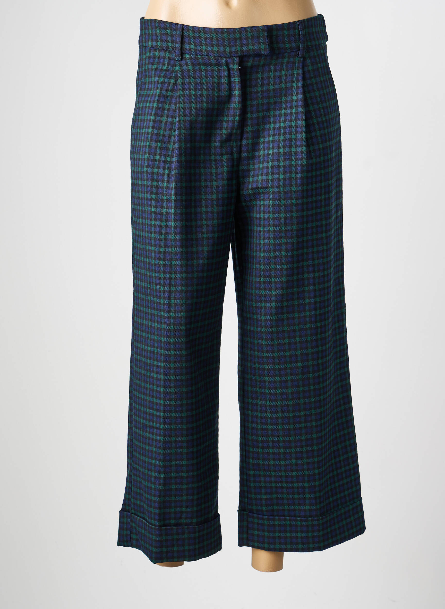 Pantalon large fermeture zippée sous rabat avec crochet taille normale bleu O'MER femme