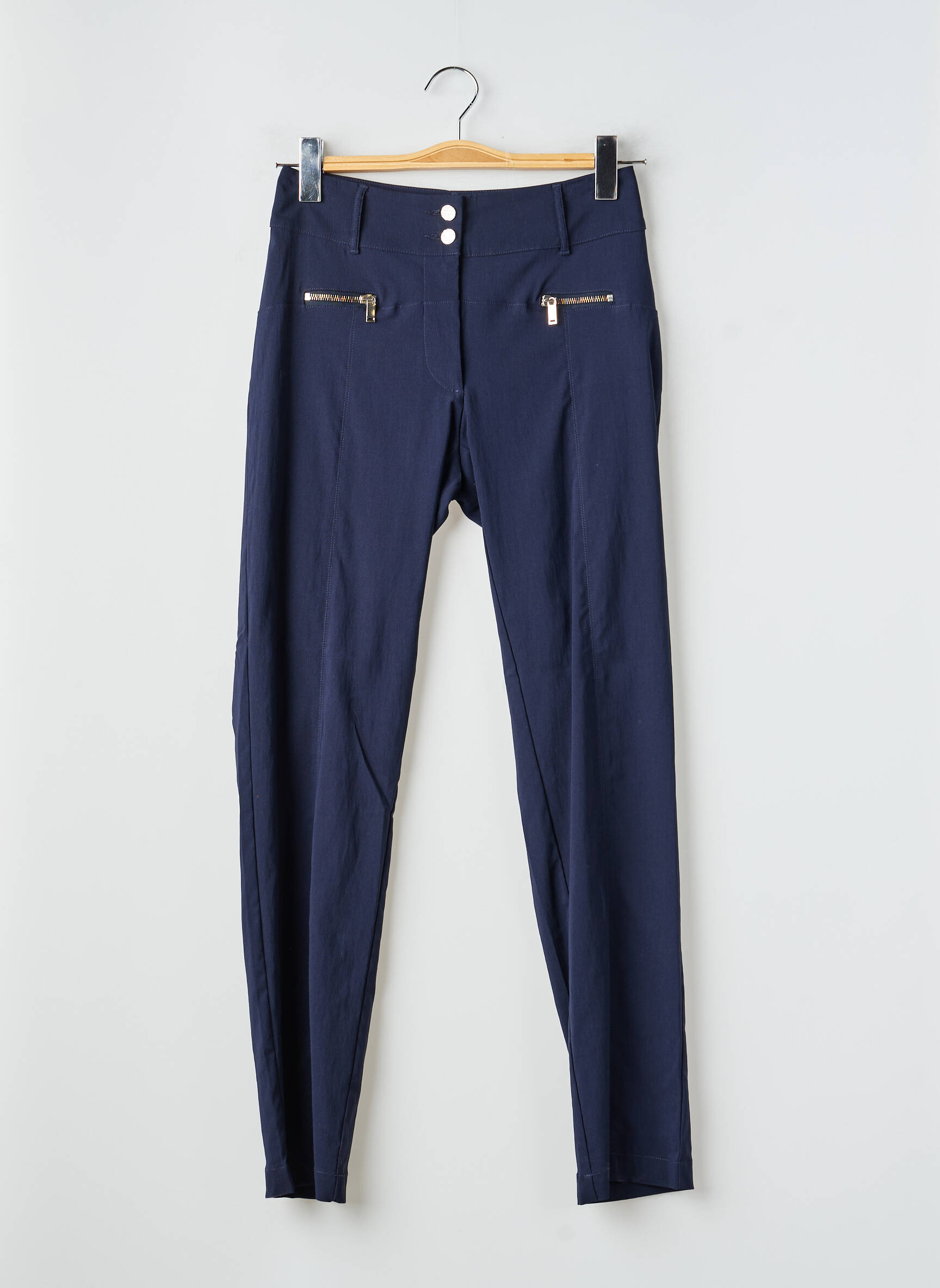 Pantalon slim tissage popeline taille normale bleu EVA KAYAN femme