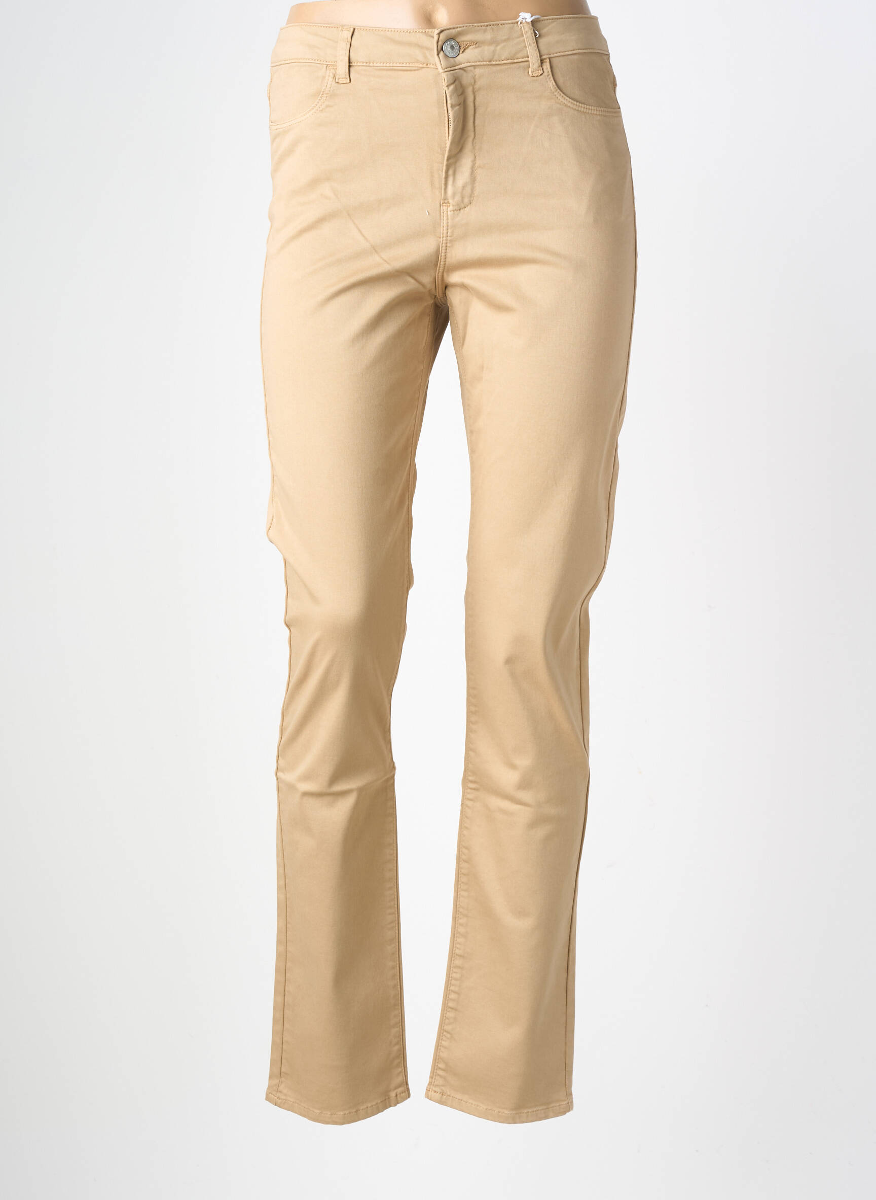 Pantalon droit stretch taille haute beige KANOPE femme
