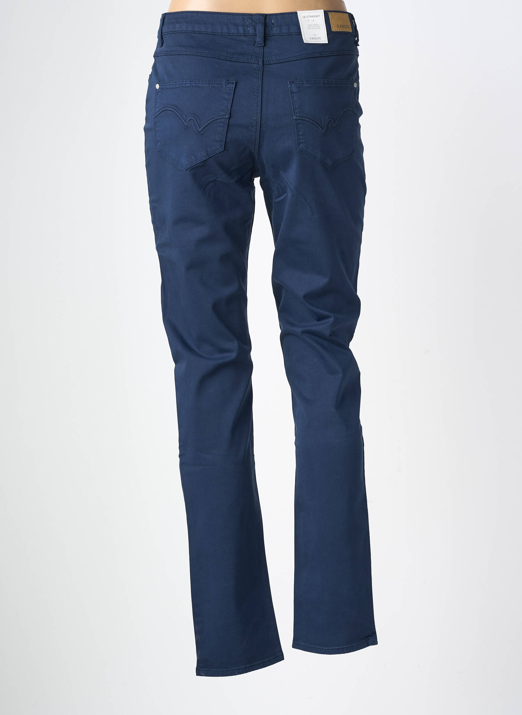 Pantalon droit stretch taille haute bleu KANOPE femme