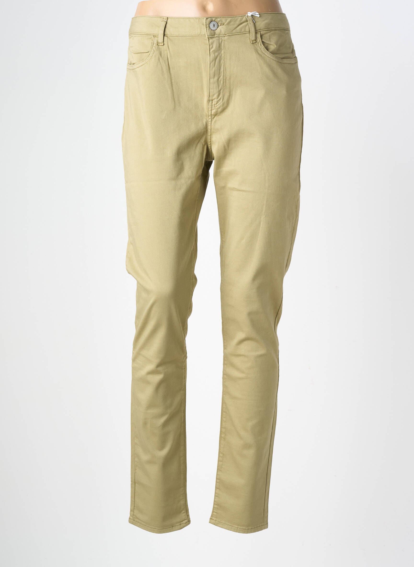 Pantalon slim tissage popeline taille normale vert KANOPE femme