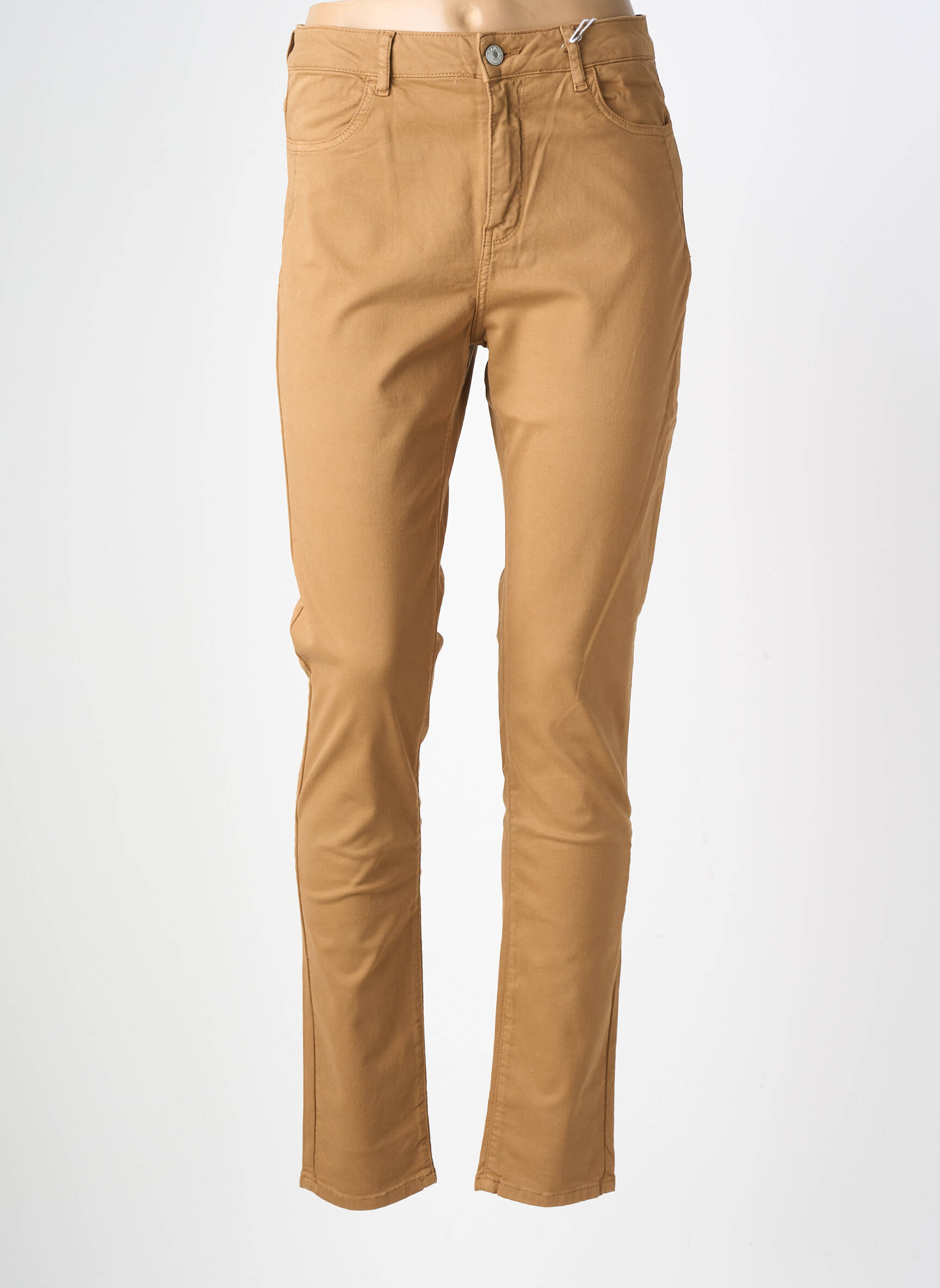 Pantalon slim tissage popeline taille normale marron KANOPE femme