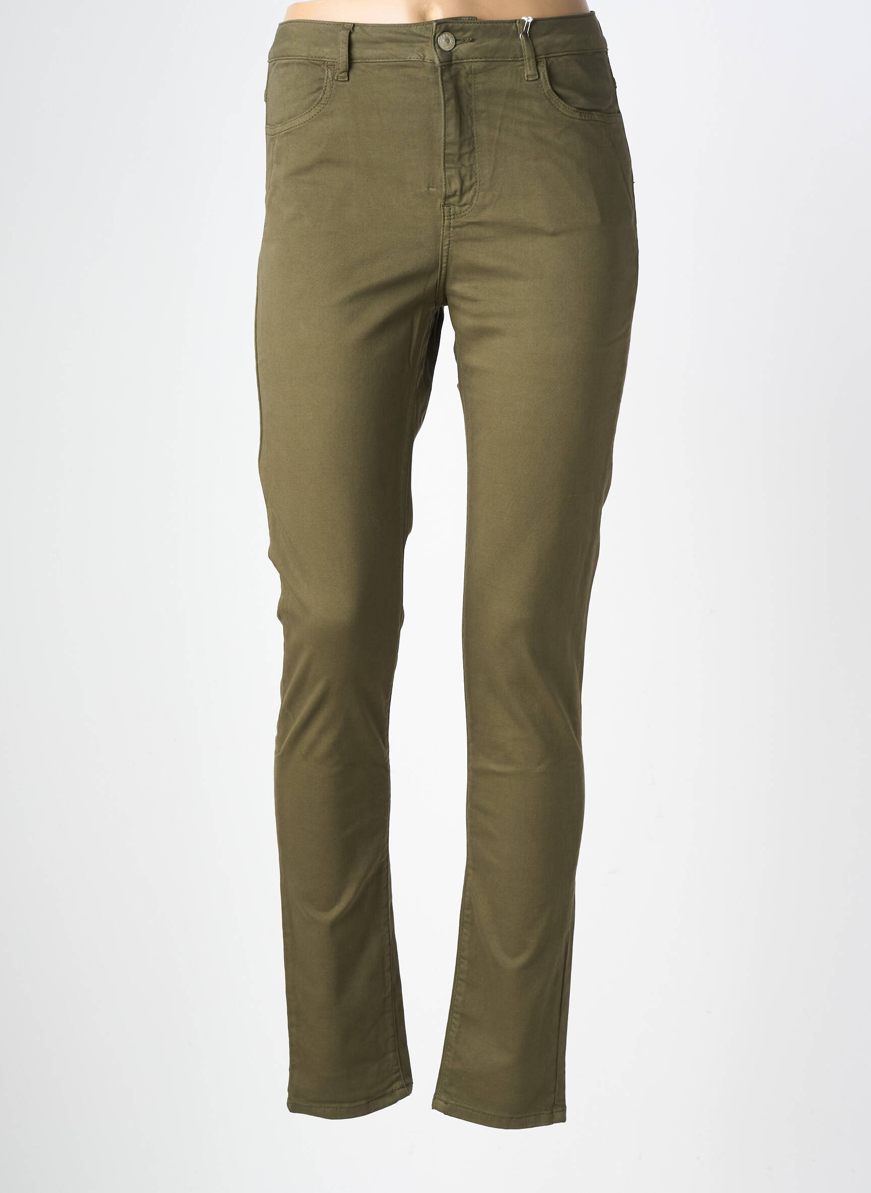 Pantalon slim tissage popeline taille normale vert fonce KANOPE femme