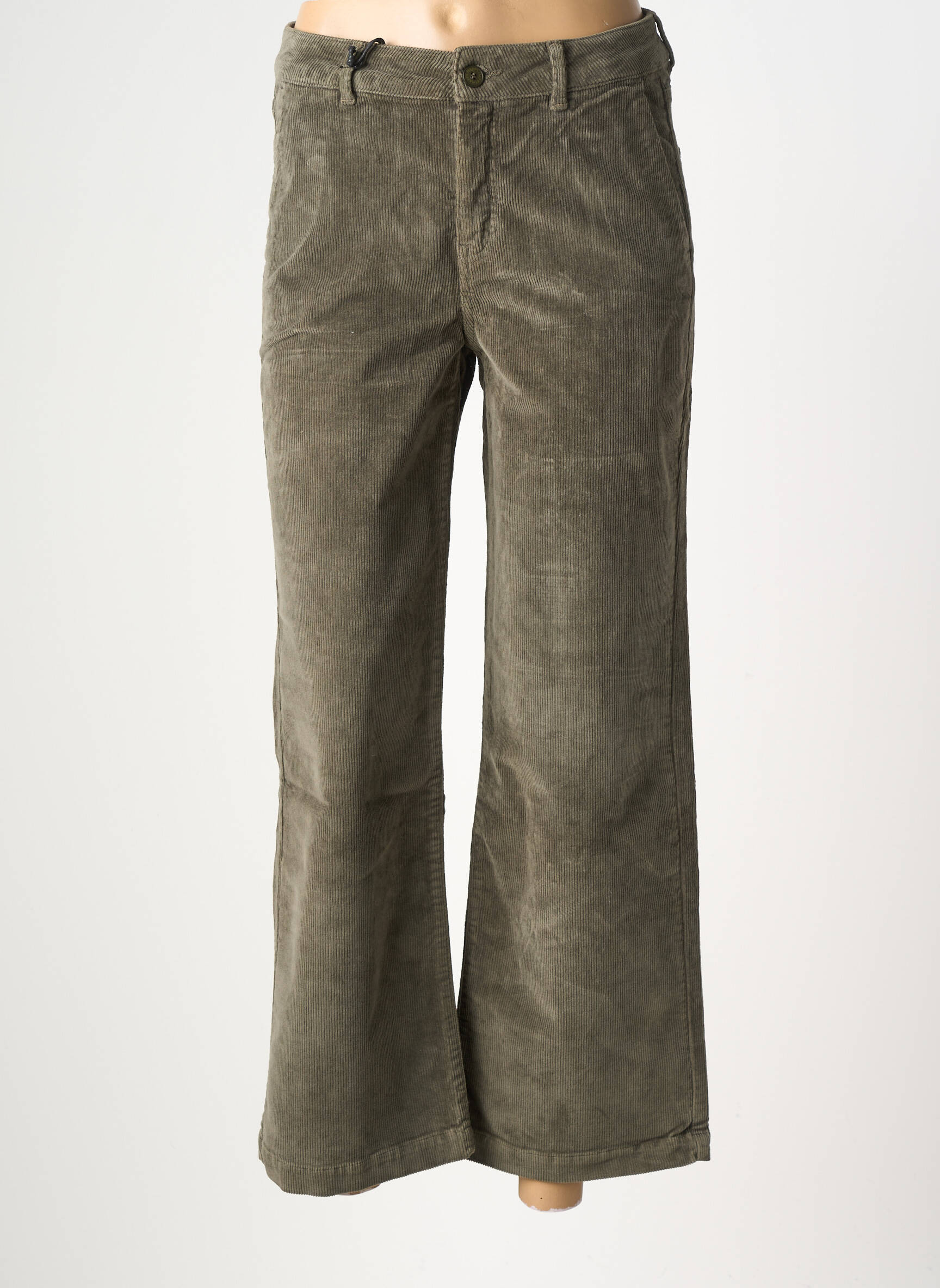 Pantalon large fermeture zippée sous rabat boutonné taille haute vert HAPPY femme
