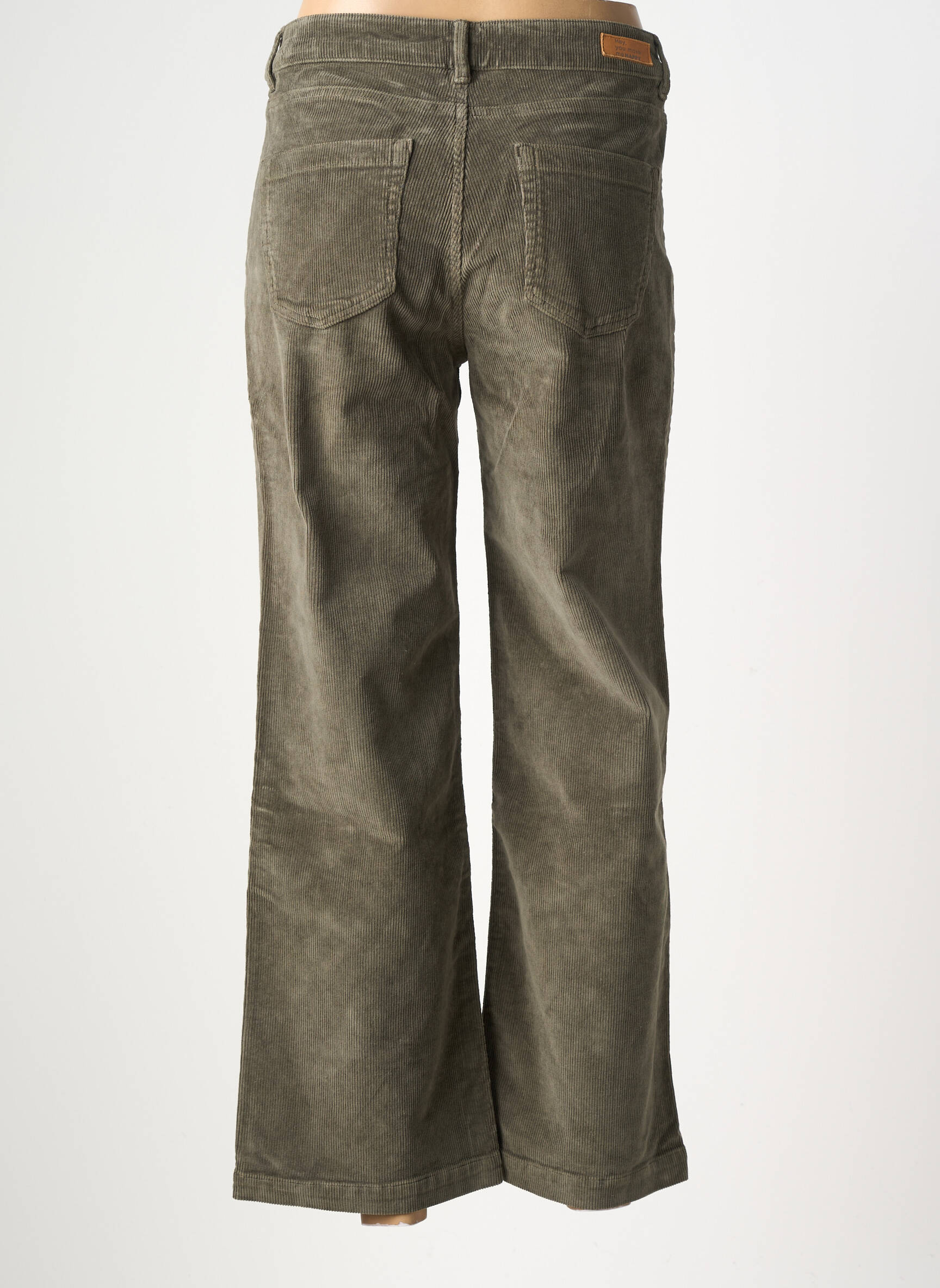 Pantalon large fermeture zippée sous rabat boutonné taille haute vert HAPPY femme
